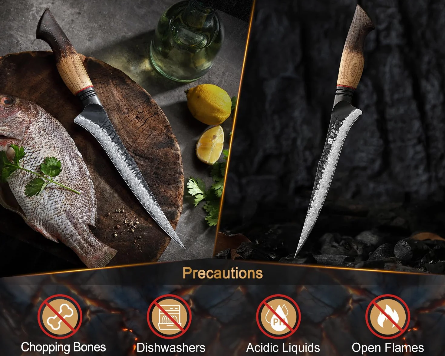 XINZUO 19cm Coltello per Sfilettare da Cucina Acciaio Damasco a 67 Strati -Professionale Coltello da Filetto Cucina Bordo Disossare Pesce e Carne -Manico Ergonomico in Rovere Bianco