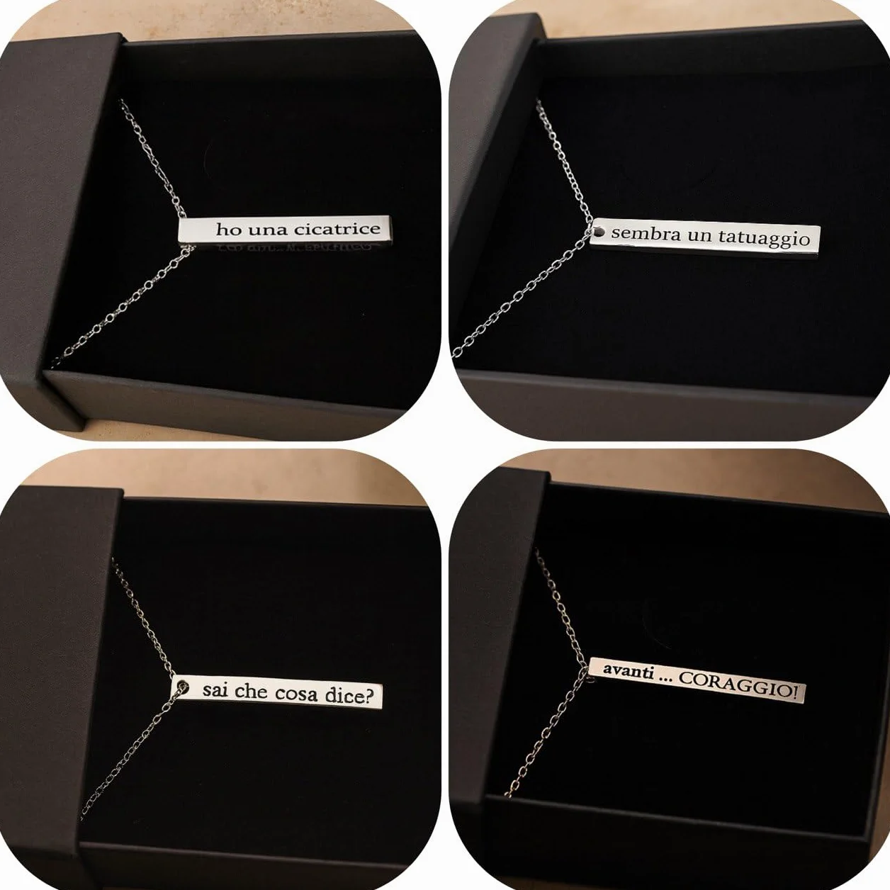 Generico Collana Personalizzabile con Incisione Ciondolo Rettangolare Acciaio Inossidabile Oro Argento Oro Rosa Nero