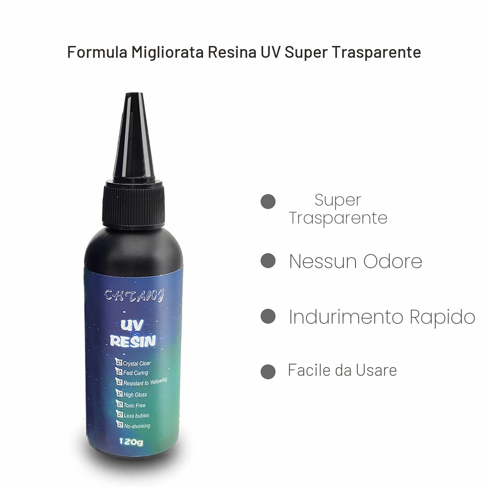 Resina UV Trasparente 120g Colla Epossidica Cristallina Polimerizzazione Ultravioletti per Gioielli Stampi Decorazioni