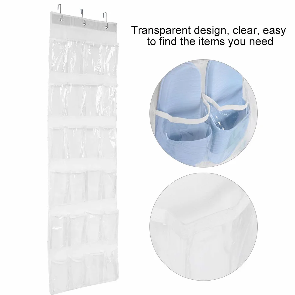 Organizer per Borse Trasparente da Appendere con 24 Tasche, Portaoggetti in Tessuto Non Tessuto Bianco 59,06 x 17,72 Pollici