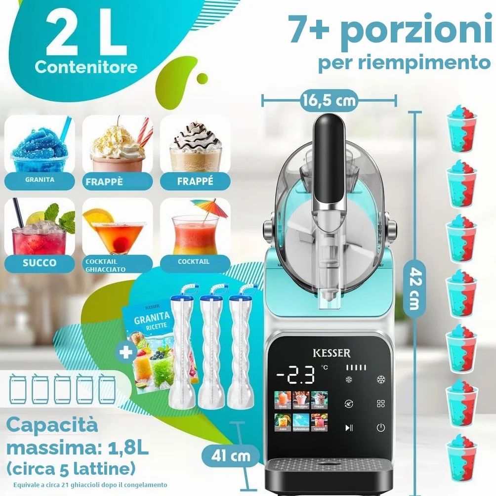 KESSER Slush Ice Maker 2 l – Macchina per slush, cocktail, gelato, frappè e succo congelato – 25 minuti, 6 programmi, 3 tazze