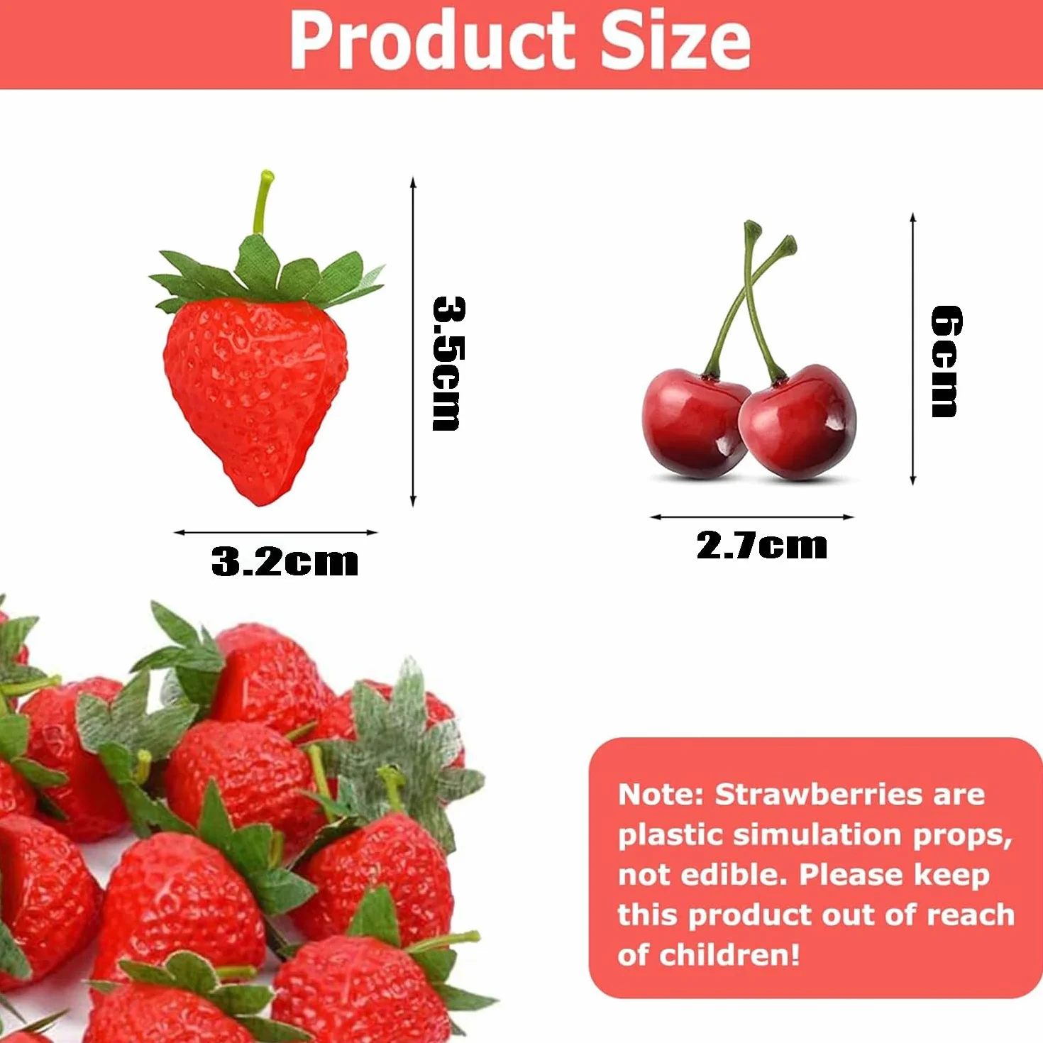 Frutta Finta Decorativa 40 Pezzi Fragola Artificiale Ciliegie Rosso Frutta per Casa Cucina Hotel