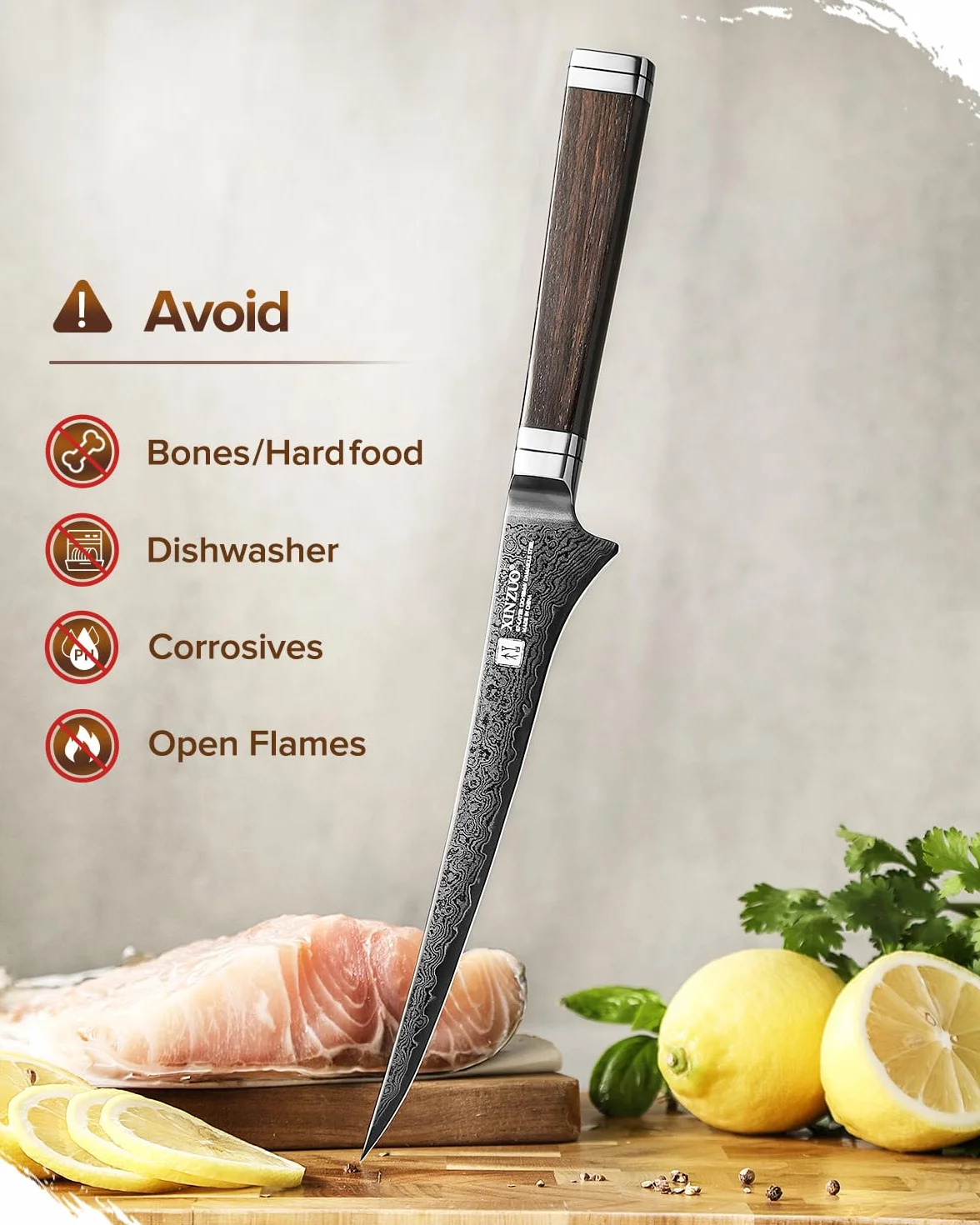 XINZUO 18,4cm Coltello per Sfilettare da Cucina Acciaio Damasco a 67 Strati-Lama Nera -Professionale Coltello da Filetto Cucina Bordo Disossare Pesce e Carne -Manico in Legno di Ebano