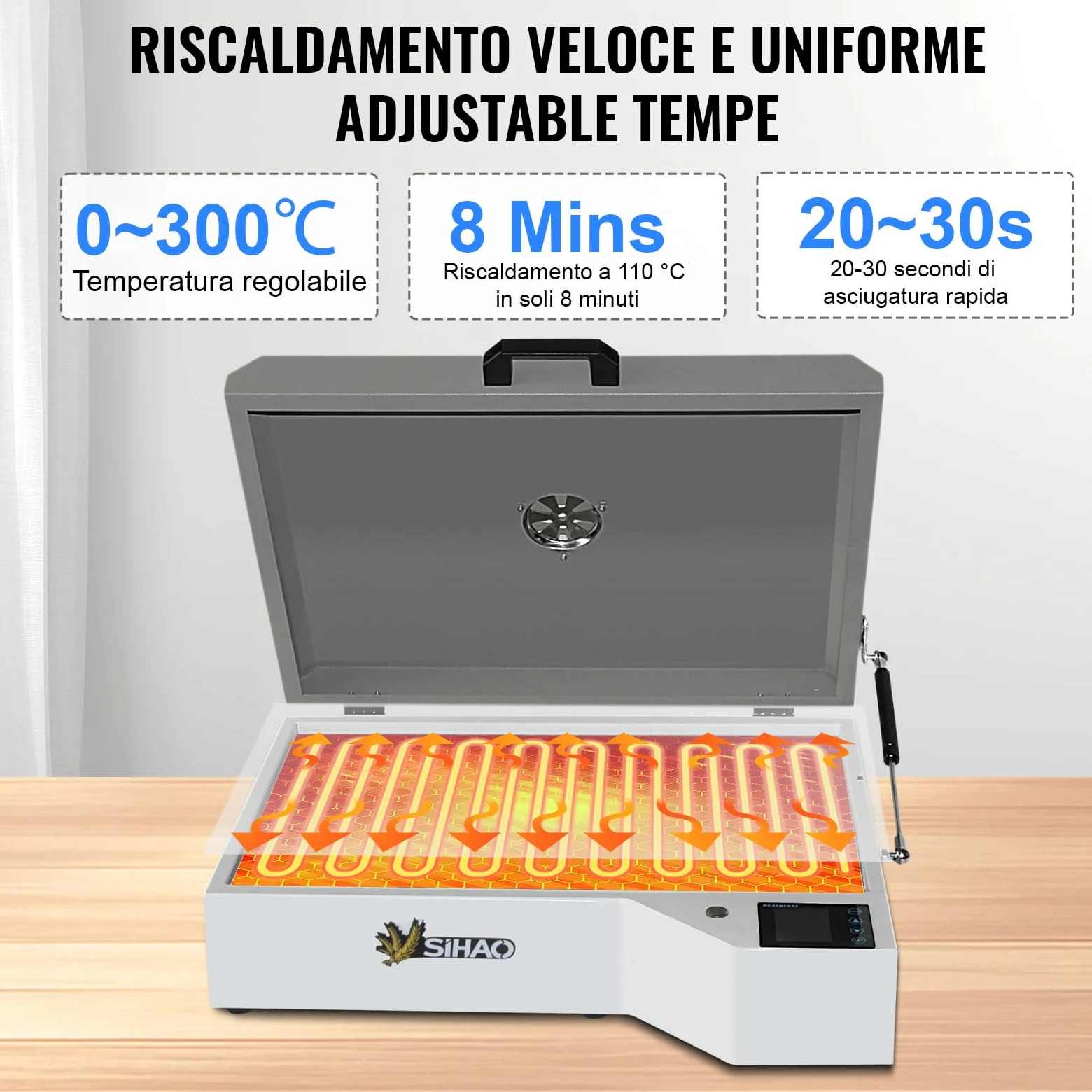 Forno DTF, Essiccatore DTF formato A3/A4/A5/A3+ 13x19 pollici, per la polimerizzazione di pellicole trasferibili con controllo della temperatura (0-300℃) e controllo del tempo