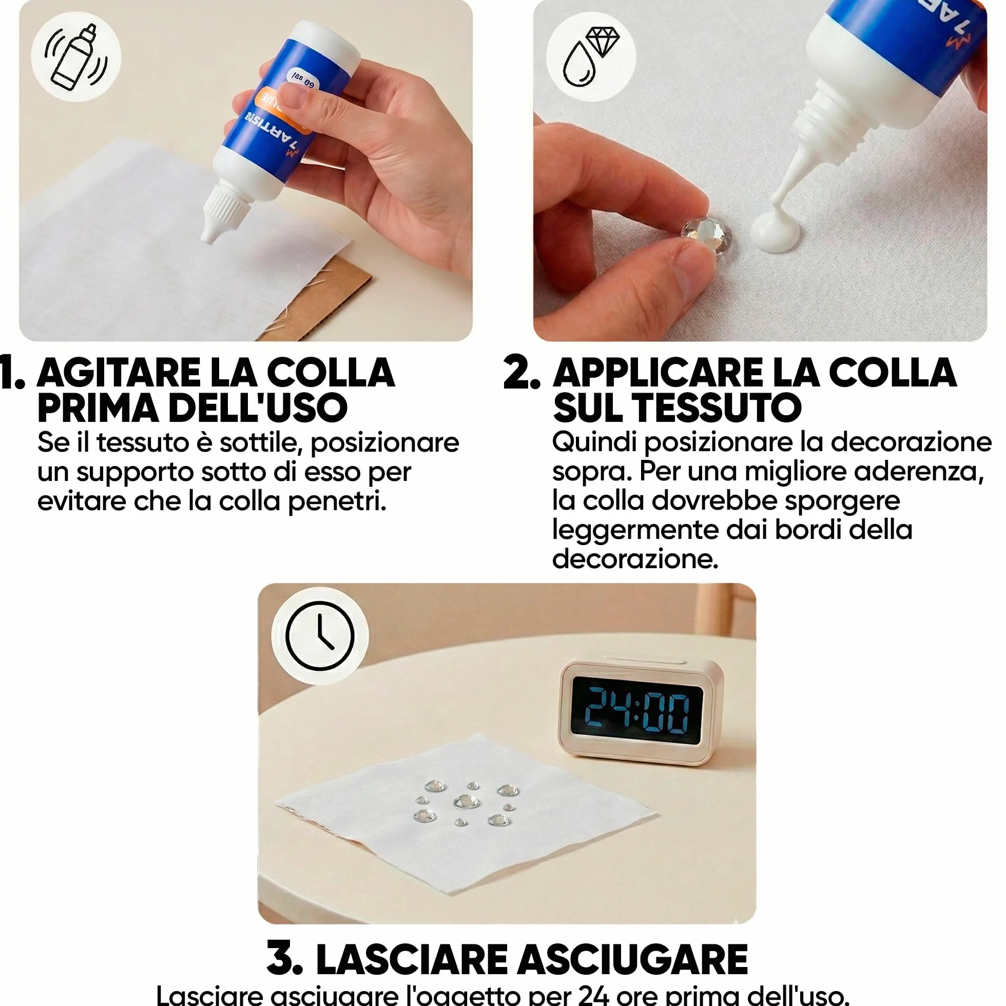 Colla per Strass Tessuti 80 ml – Trasparente Fabric Glue per Perle, Glitter