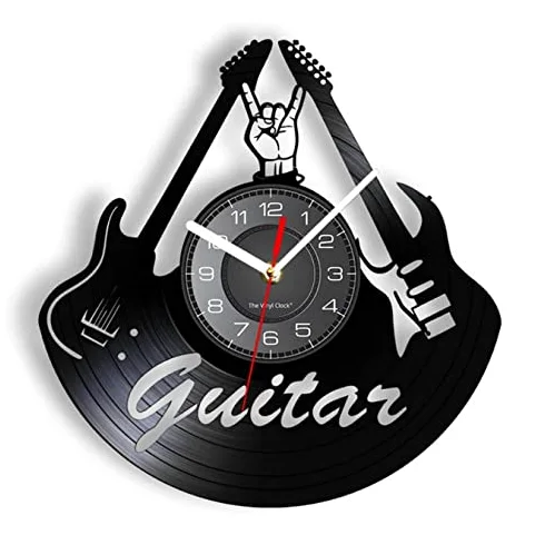 Chitarre elettriche Retro Rock And Roll Disco in Vinile Orologio da Parete Band Music Studio Decor Disco in Vinile Craft Design Moderno Orologio a Tempo