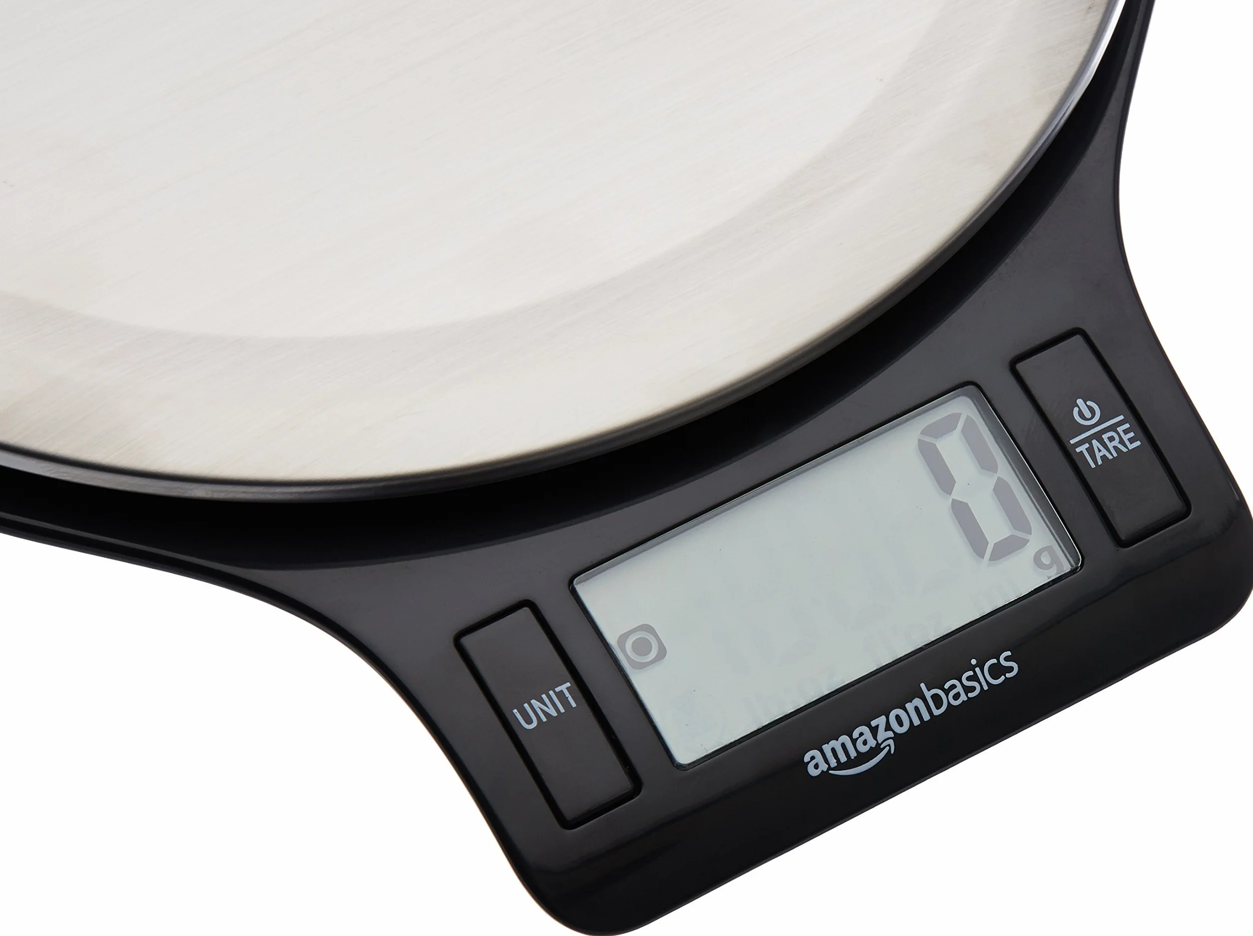 Amazon Basics Bilancia digitale da cucina con display LCD, priva di BPA, nero e acciaio inossidabile