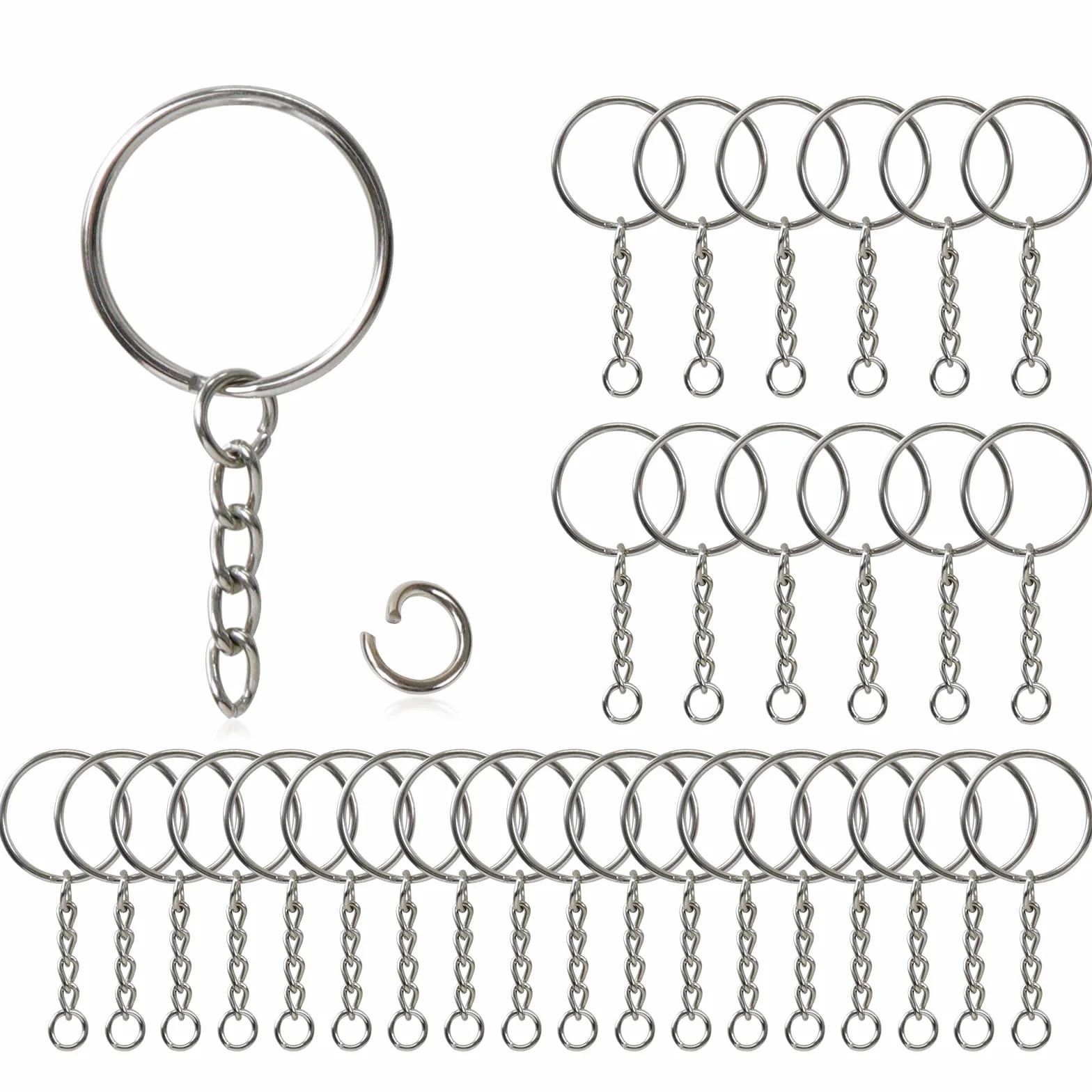 Redamancy 60 Pezzi Anelli Portachiavi, 30 Pezzi Portachiavi con Catenella e 30 Pezzi Anelli Aperti di Salto Connettori, Portachiavi da 25 mm, con Catenella Split, fai da te, Keychain