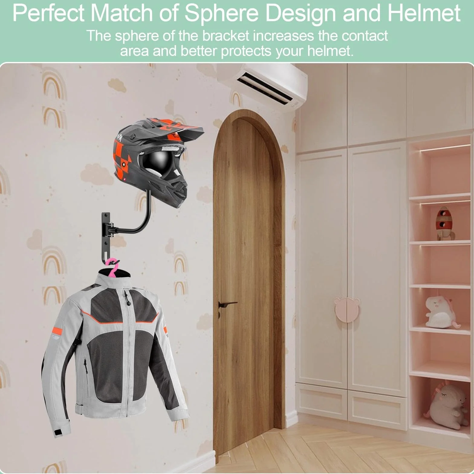 Porta Casco Moto da Parete, Supporto Caschi Moto Spherical 180° con Ganci per Guanti