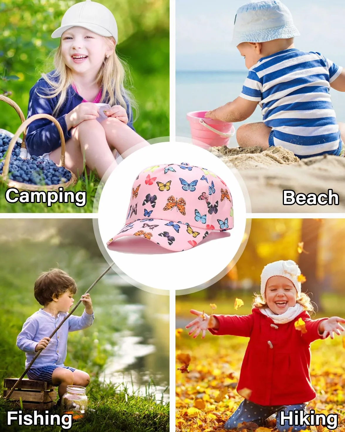 Cappello Baseball Bambino con Visiera Regolabile Protezione UV Rosa