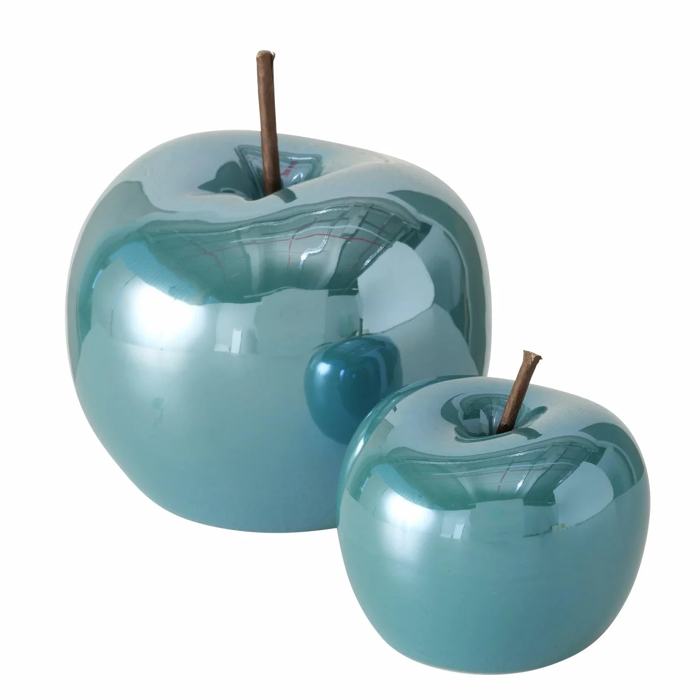 ReWu Set di 2 decorazioni a forma di mela in ceramica smaltata lucida color petrolio con effetto perlato