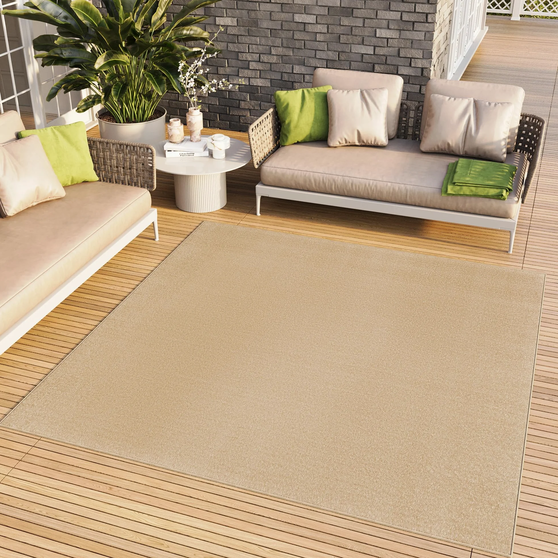 TAPISO Tappeto Quadrato a Pelo Corto, per Interni ed Esterni, Resistente ai Raggi UV, Beige, Tinta Unita, per Soggiorno, Camera da Letto, cameretta dei Bambini, Moderno, Certificato Öko-Tex 250 x 250