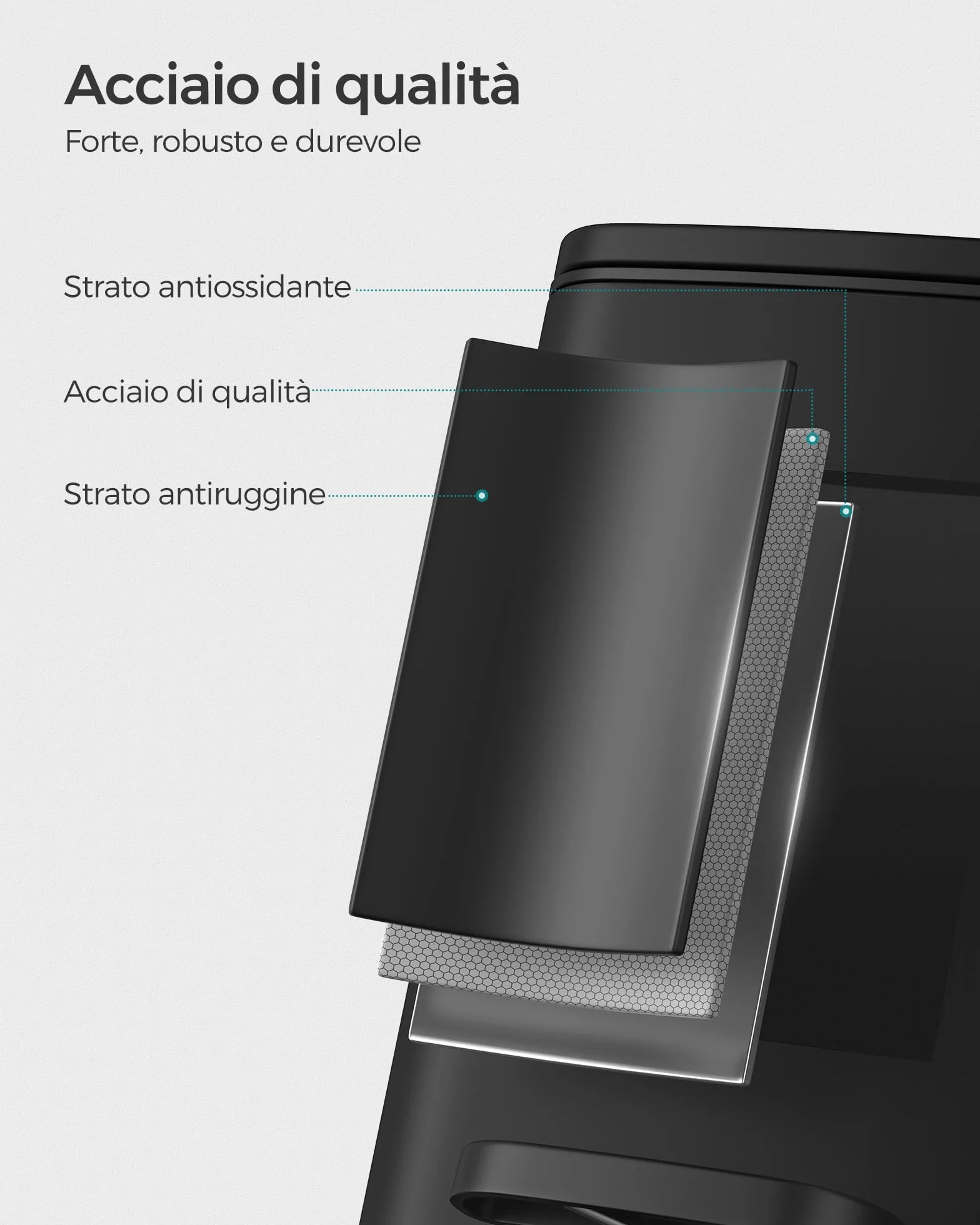 SONGMICS Pattumiera da Bagno 6 L Cestino a Pedale Acciaio Nero Coperchio a Chiusura Morbida