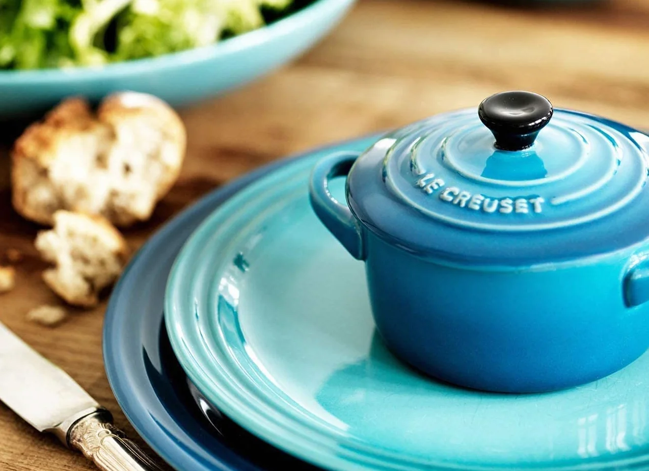 Le Creuset Stoneware Set of 4 petite Casseroles 10x5cm ocean