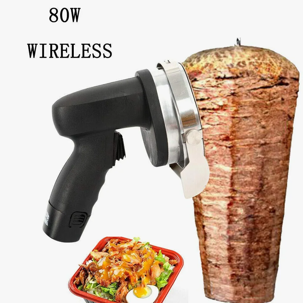 Coltello per Kebab Elettrico 80W Affettatrice di Kebab con Batteria Spessore di Taglio 0-8 mm Senza Filo In Acciaio Inossidabile Negozi di Carne Famiglie 25 x 19 x 24 cm Affettatrice per Kebab