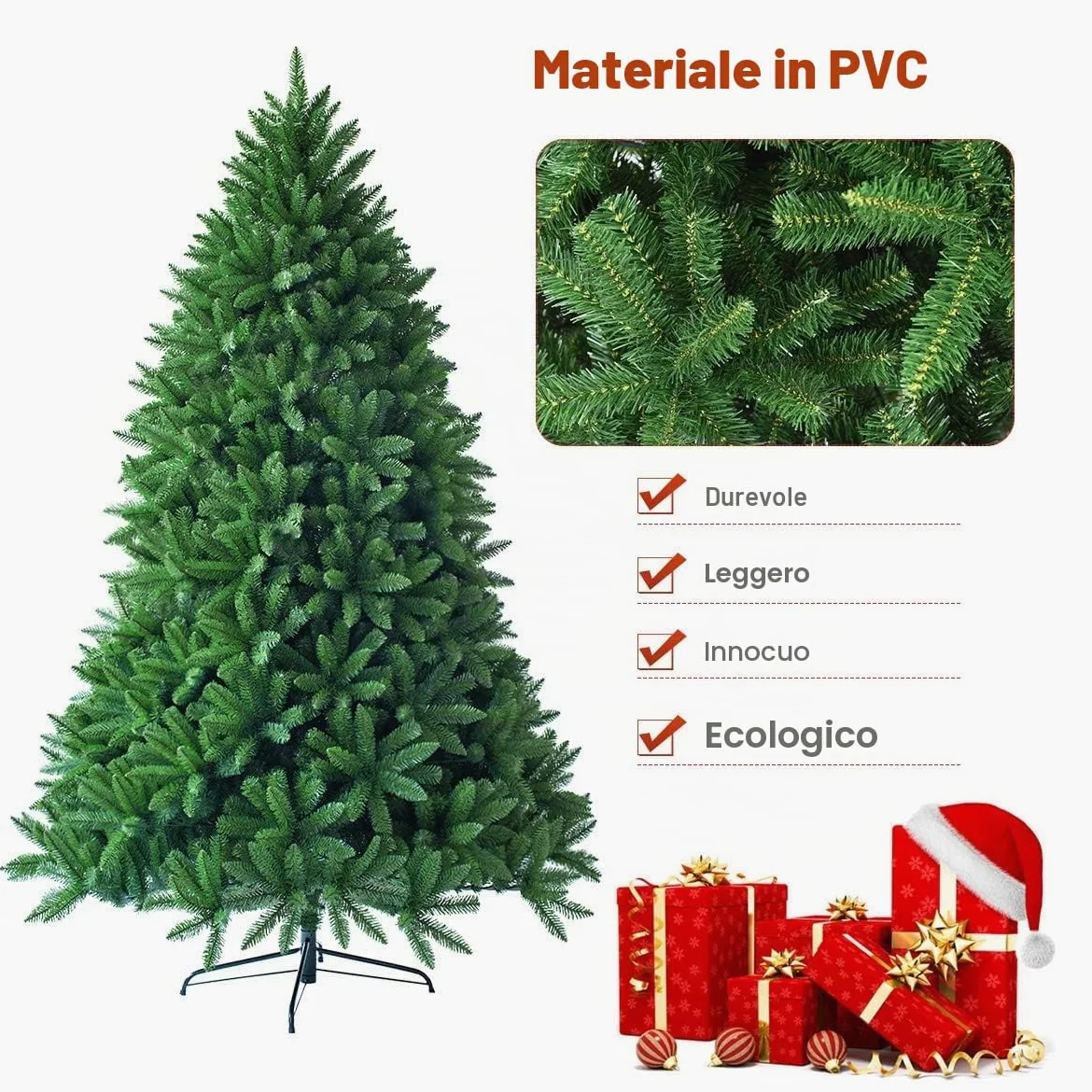FANTASK - Albero di Natale artificiale, albero in PVC con sistema pieghevole, aghi in PVC con supporto in metallo, ideale per Natale, albero di Natale perfetto per casa, ufficio, negozio (180 cm)