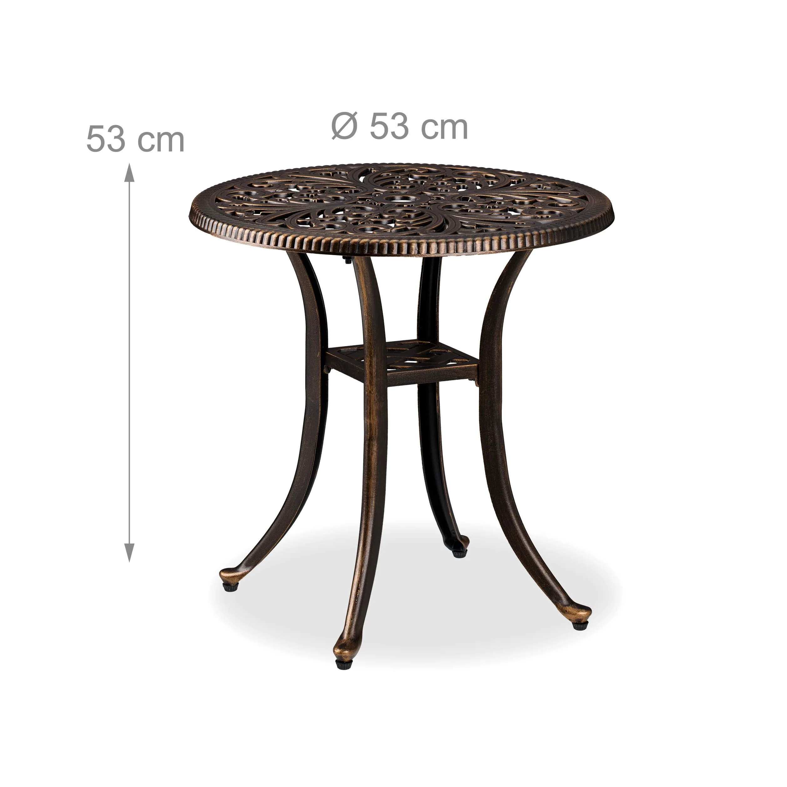 Relaxdays Tavolino da Giardino, Tavolo Rotondo da Balcone, HxD: 53x53 cm, Mobile in Alluminio da Esterno, Nero Bronzo