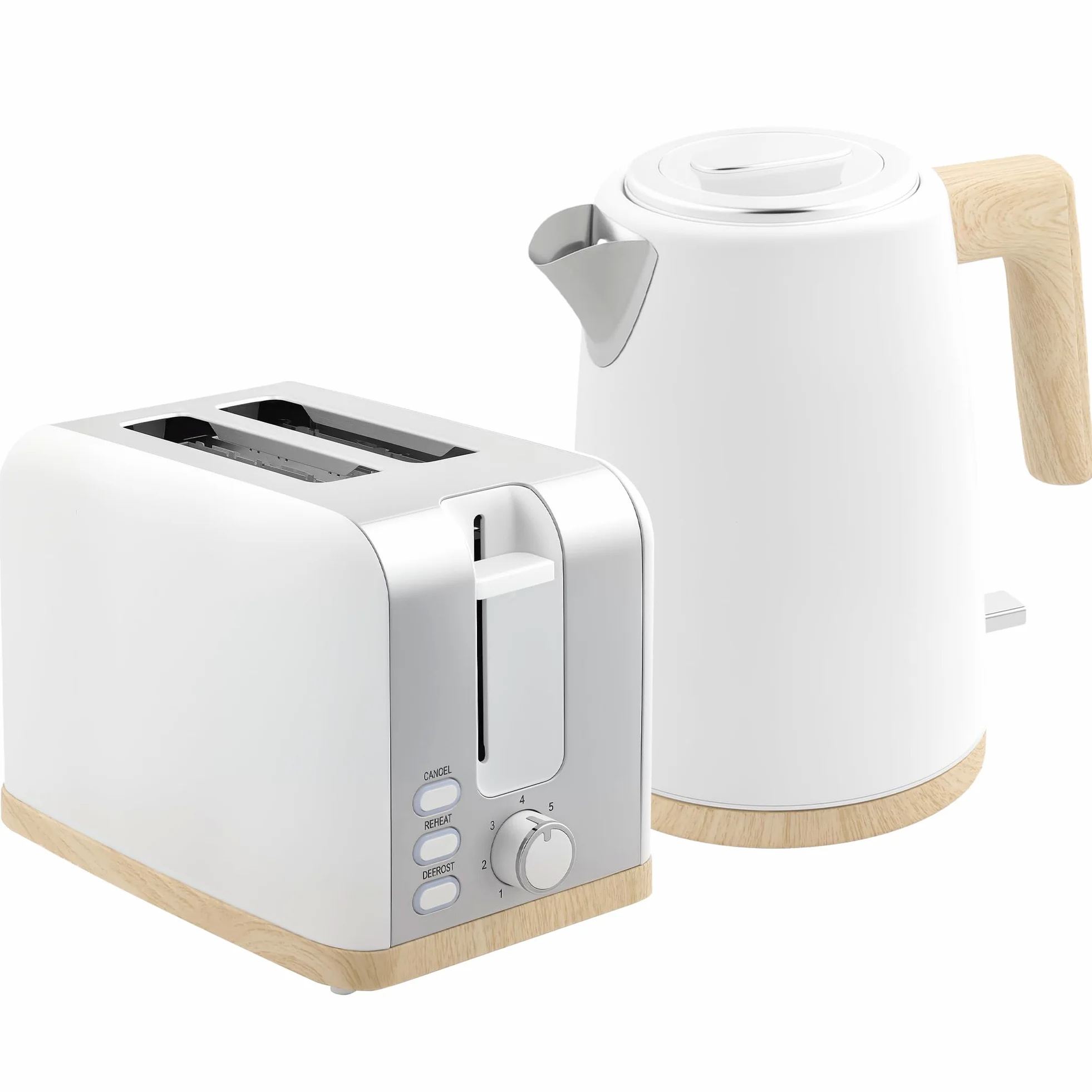 HOMCOM Set bollitore e tostapane 2200W, bollitore a riscaldamento rapido da 1,7 L e tostapane a 2 fette, 7 livelli di doratura - arresto automatico, protezione contro la bollitura a secco, bianco
