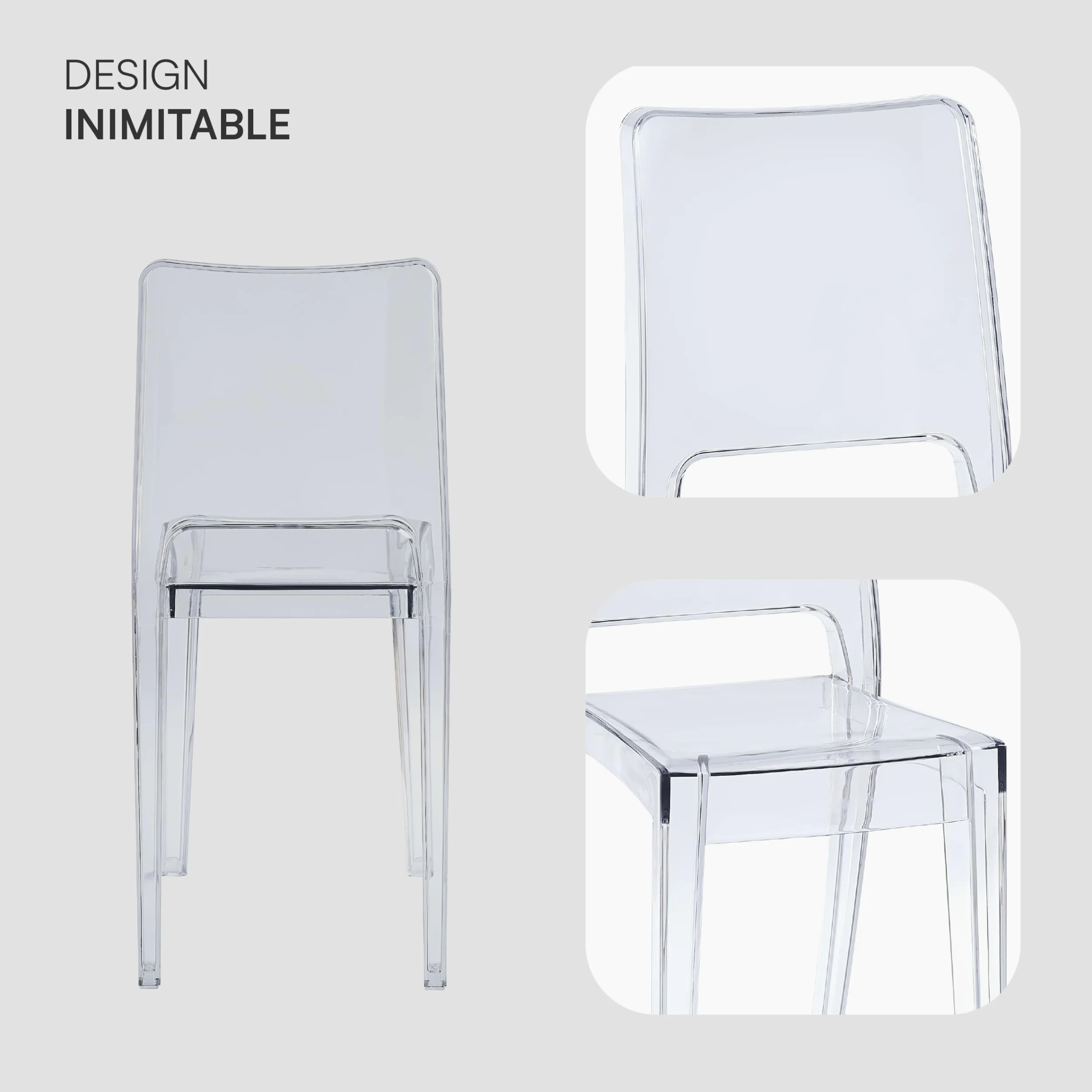 Baroni Home Set 4 Sedie Trasparenti, Sedie Impilabili Moderne, Leggere e Resistenti, Gommini Antiscivolo, Sala da Pranzo, 34,5x48,5x85 cm, Trasparente