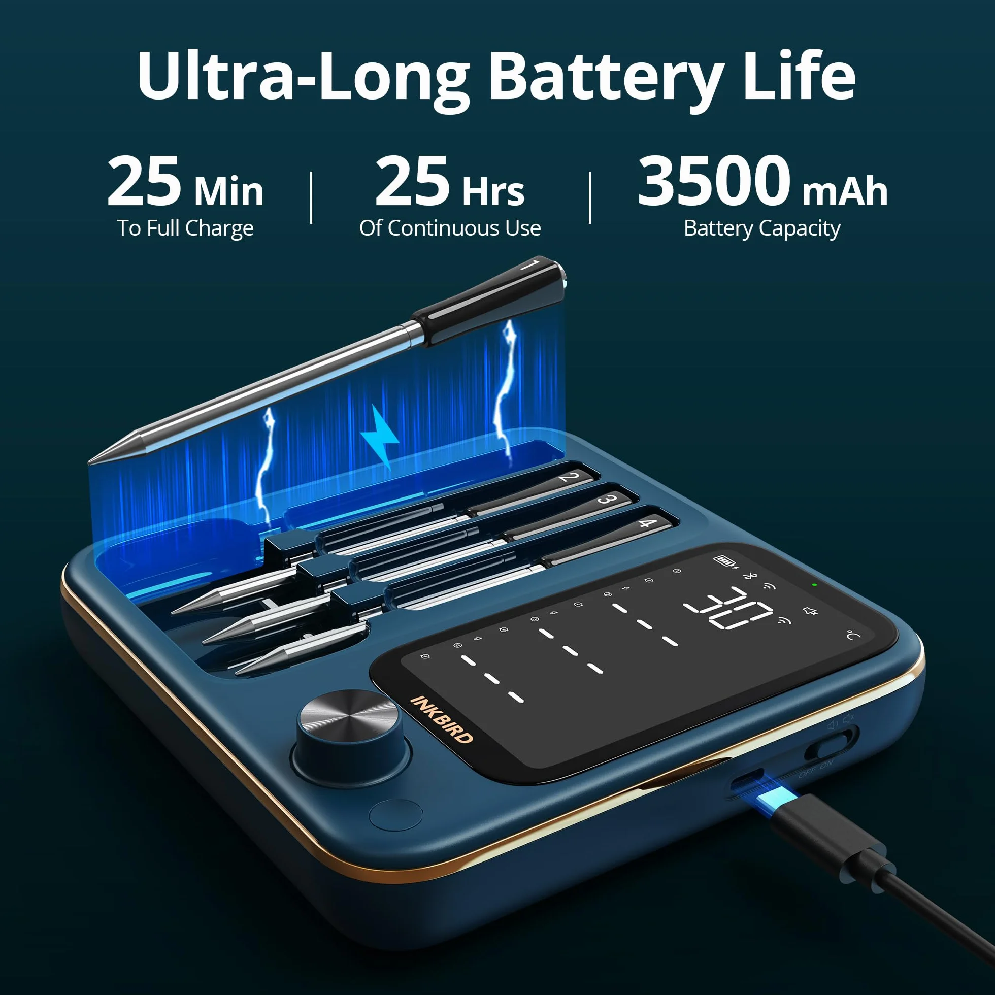 Inkbird INT-14S-BW - Termometro da carne senza fili, WiFi 5G e Bluetooth 5.4, con 4 sonde multisensore, certificato NIST, monitoraggio Apple Watch, per barbecue, forno, affumicatore