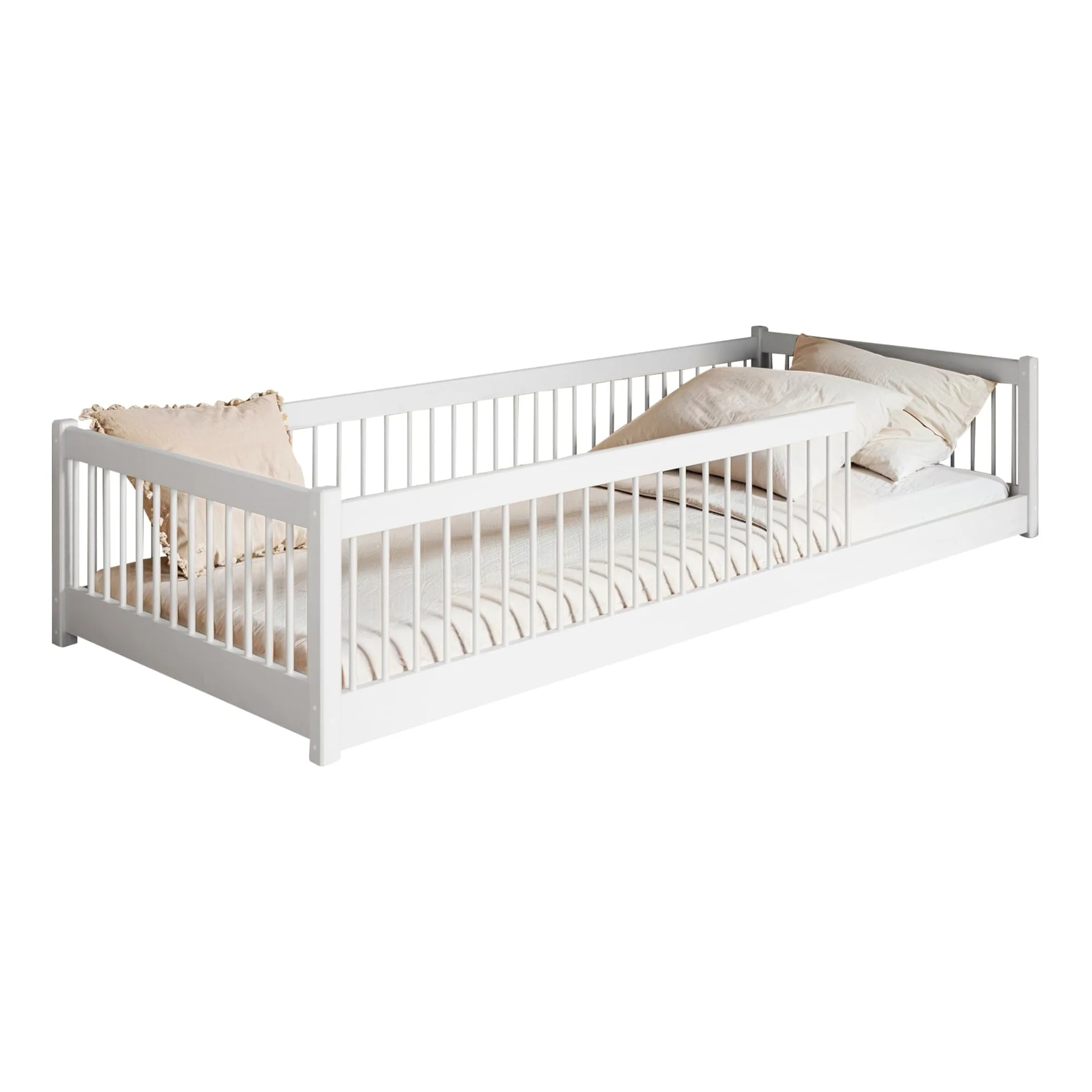 Letto a terra per bambini 90x190 cm con protezione anticaduta e rete a doghe Letto Montessori Letto a sponde Letto per bambini e ragazzi Letto singolo | Cioccolato fondente | dai 3 ai 12 anni