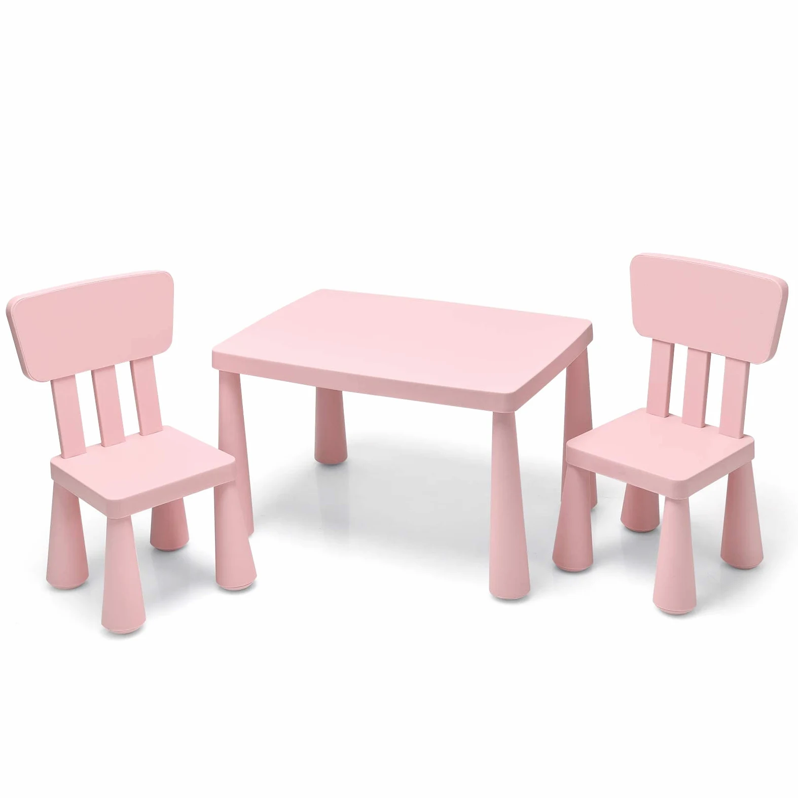 GYMAX Set Tavolino per Bambini con 2 Sedie di Plastica, Tavolino e Sedia per bambini, per Mangiare, Leggere, Dipingere, Adatto a 1-7 Anni (Rosa)