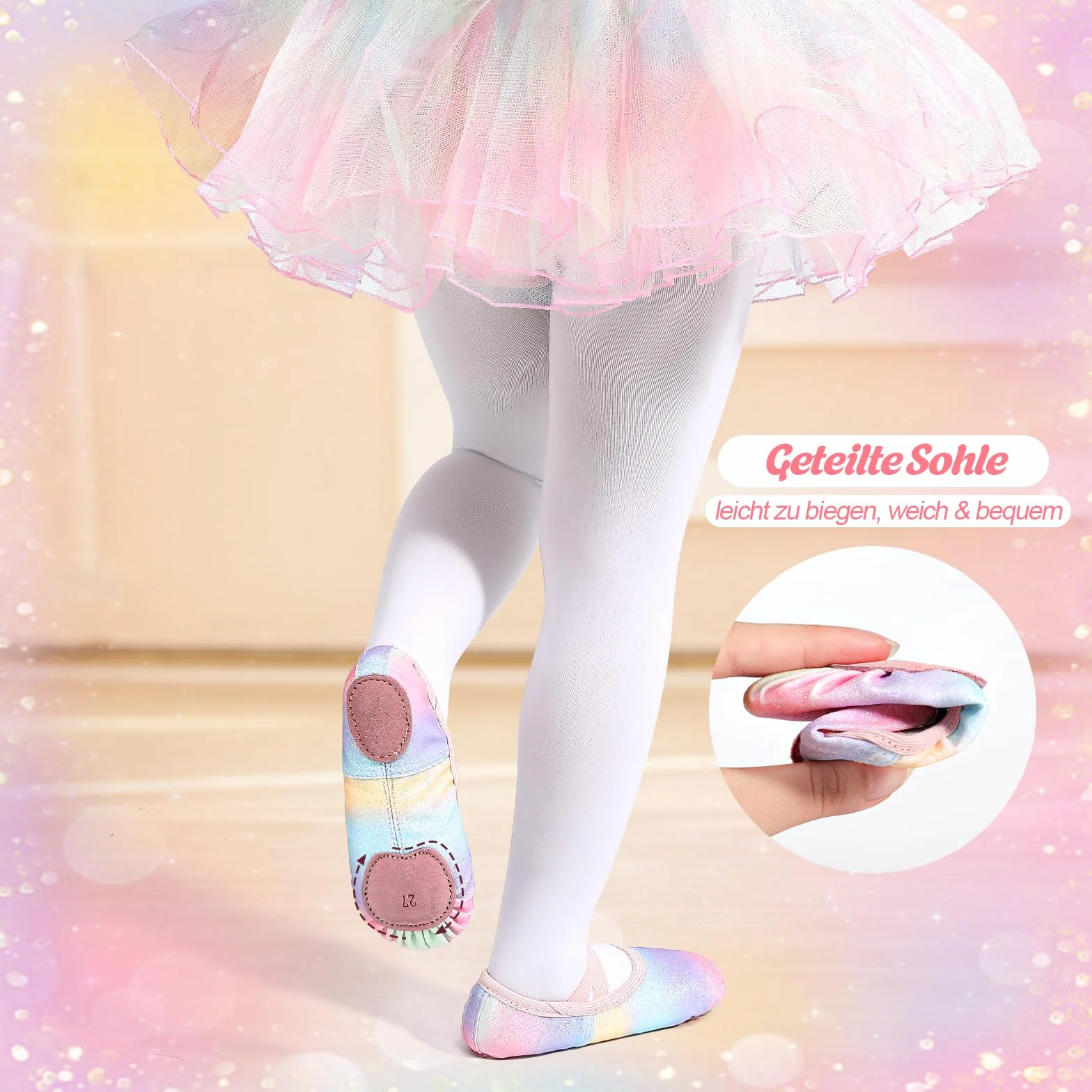 Scarpe da Balletto Bambina Brillantini Suola Divisa Senza Cravatta Danza