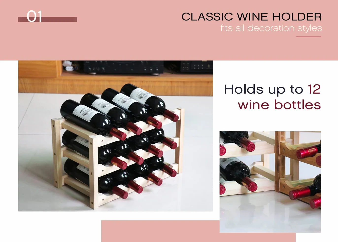 MAGIC SELECT Cantinette Vino in Legno Massiccio per 12 Bottiglie. Portabottiglie Rustico per l'appilazione di Bottiglie da Vino per la Casa, Cantina, Bar, Cucina. Scaffale porta bottiglie di vino
