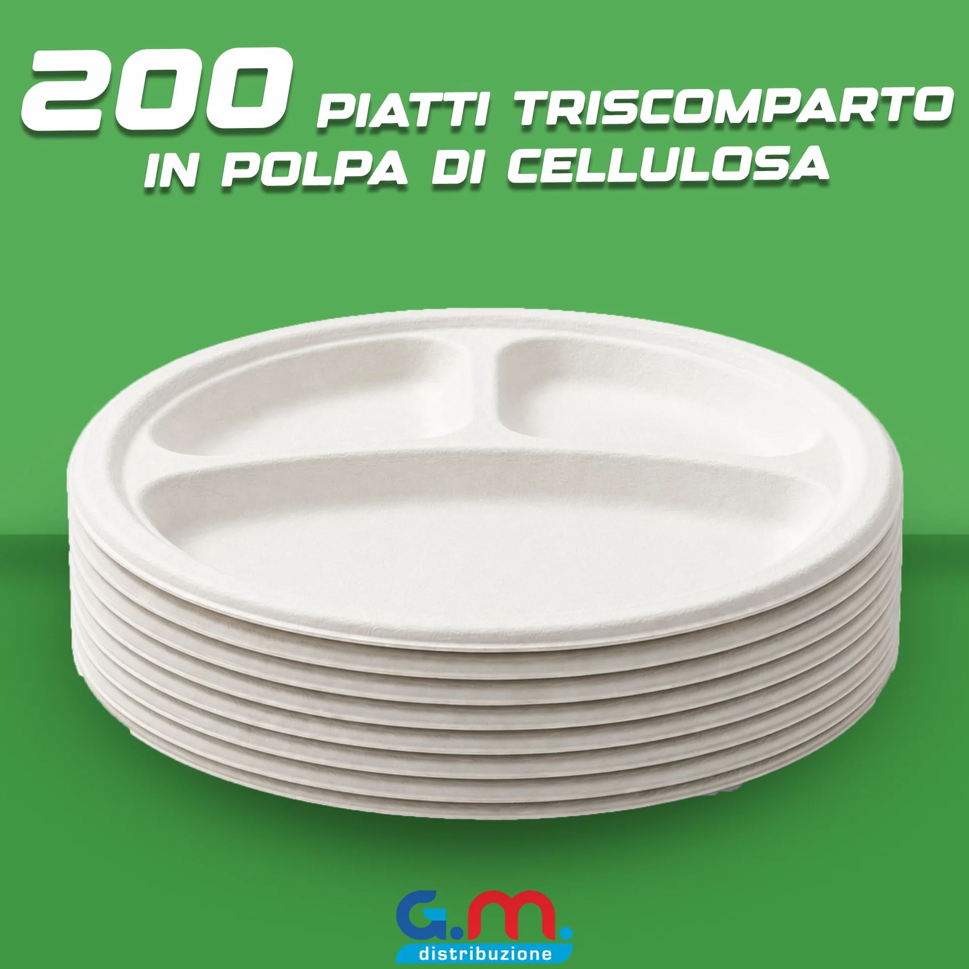 Piatti Tondi Triscomparto 26 cm Bianchi in Polpa di Cellulosa Compostabili Biodegradabili