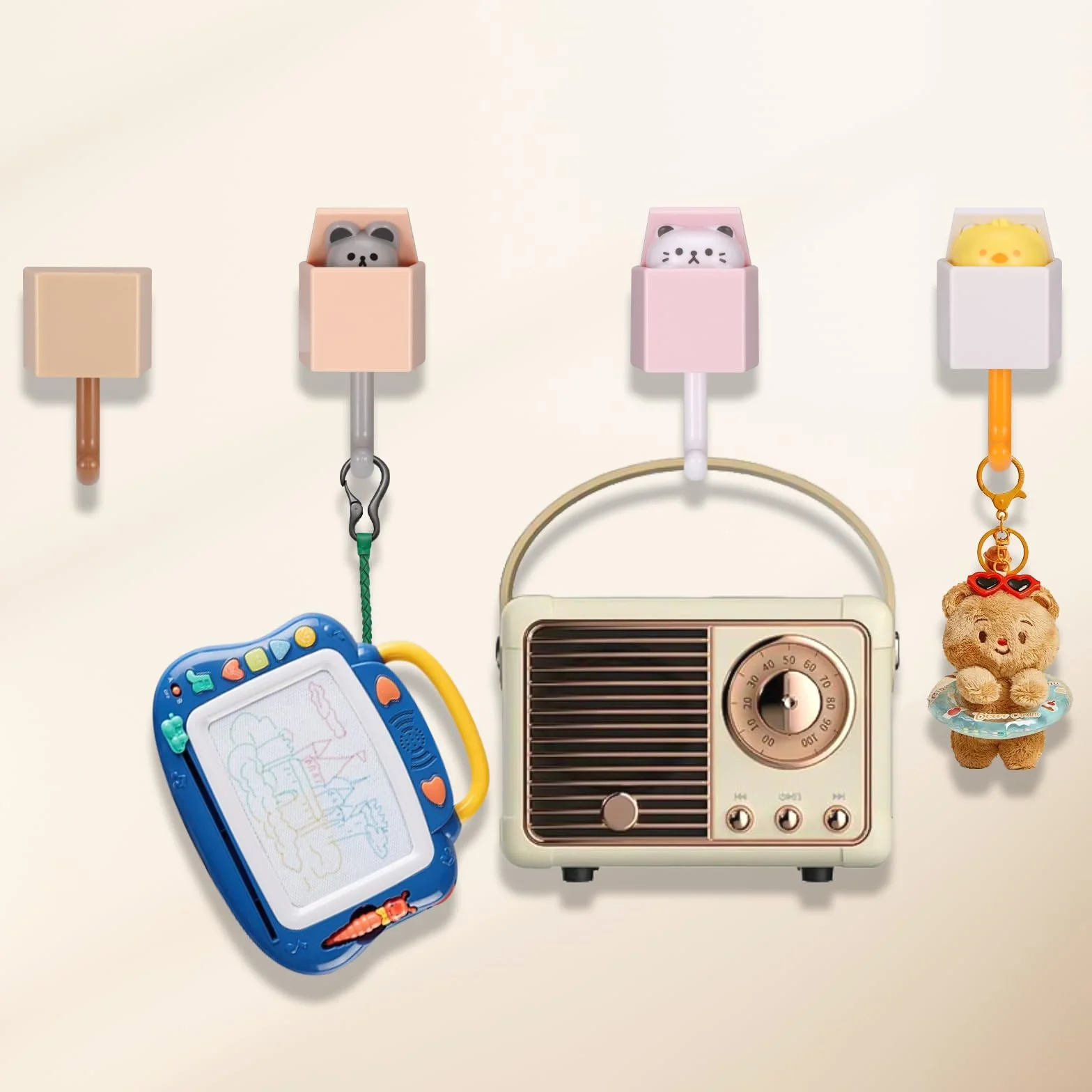 Starvortex 4 Pezzi Ganci Adesivi Animali Creativi Autoadesivo Appendi Chiavi per Casa Ufficio Bambini
