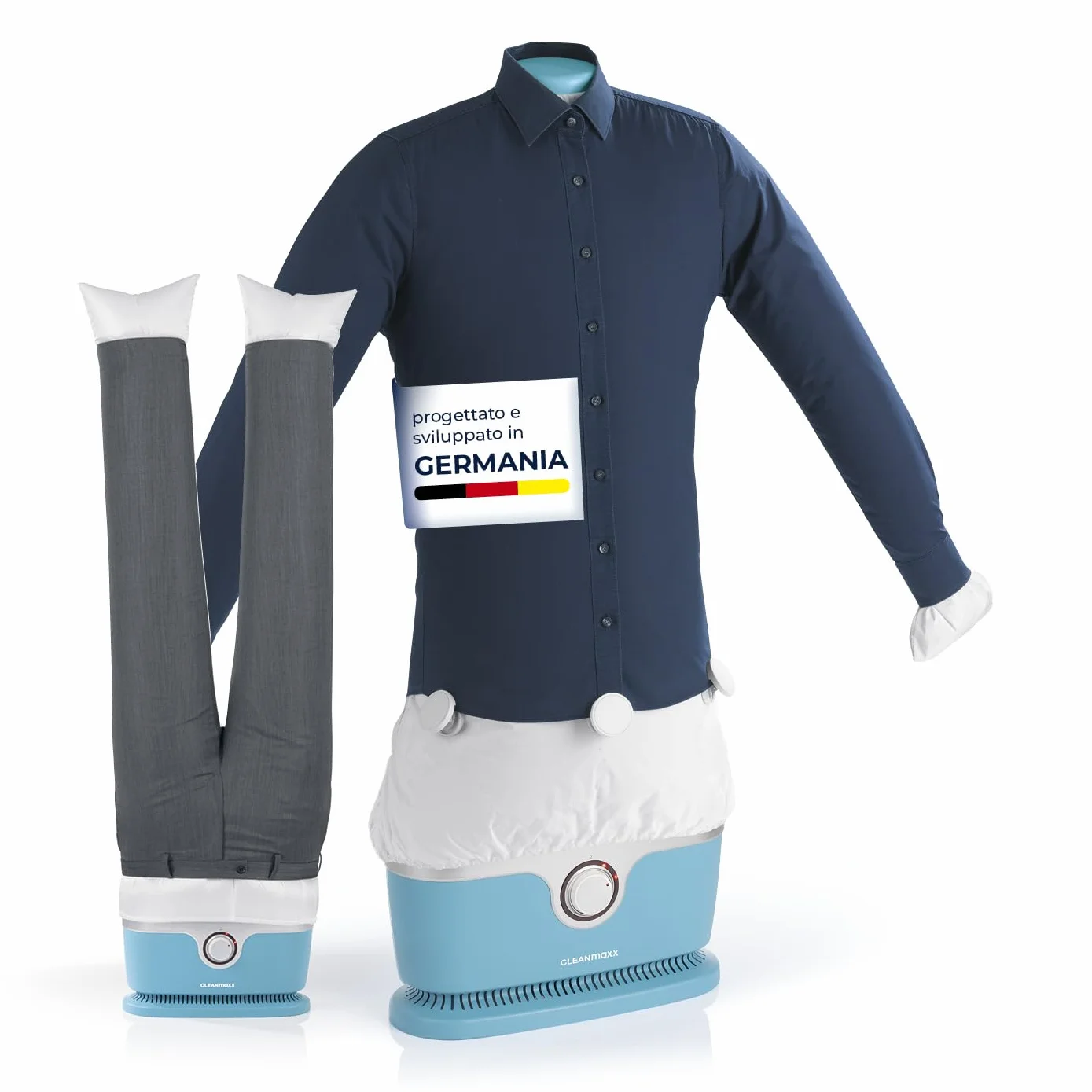 CLEANmaxx Ferro da stiro automatico per camicie PRO con attacco per pantaloni | Sostituisce ferro da stiro, vaporizzatore | Per camicie, camicette e pantaloni | Innovativo ed efficiente