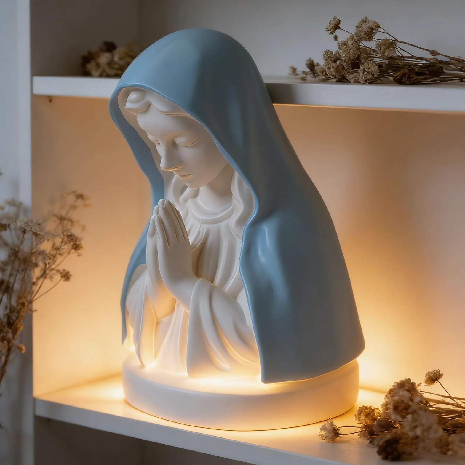 Mumusuki Statua della Vergine Maria con Luce Notturna, Elegante Lampada da Statua Religiosa Lampada da Scrivania Decorativa in Resina per la Decorazione del Soggiorno della Camera da
