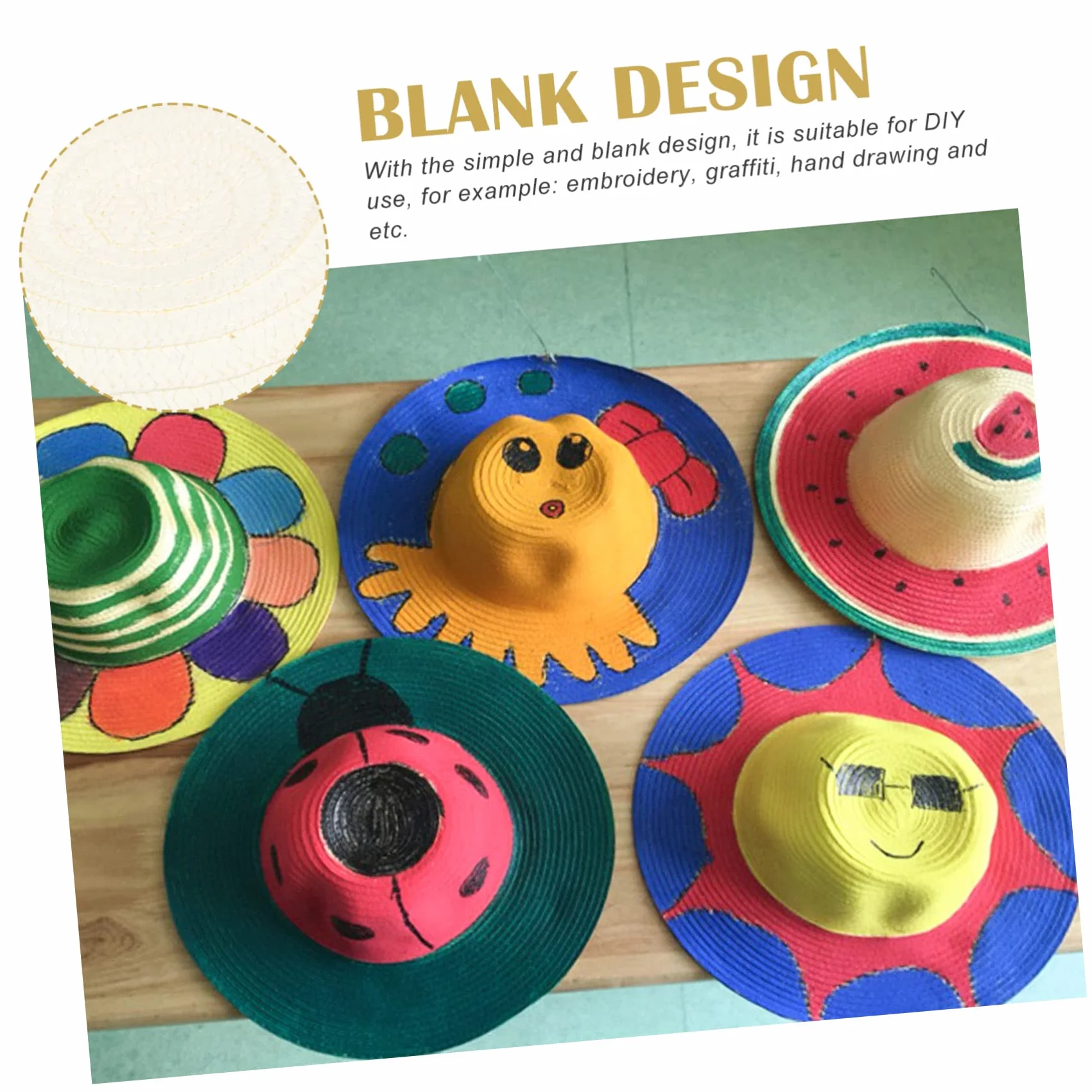 COHEALI Set 6 Cappelli di Paglia Beige per Ragazzo Ragazza, Design Bianco Vuoto, Leggeri e Adatti al Fai da Te, per Attività Creative di Graffiti