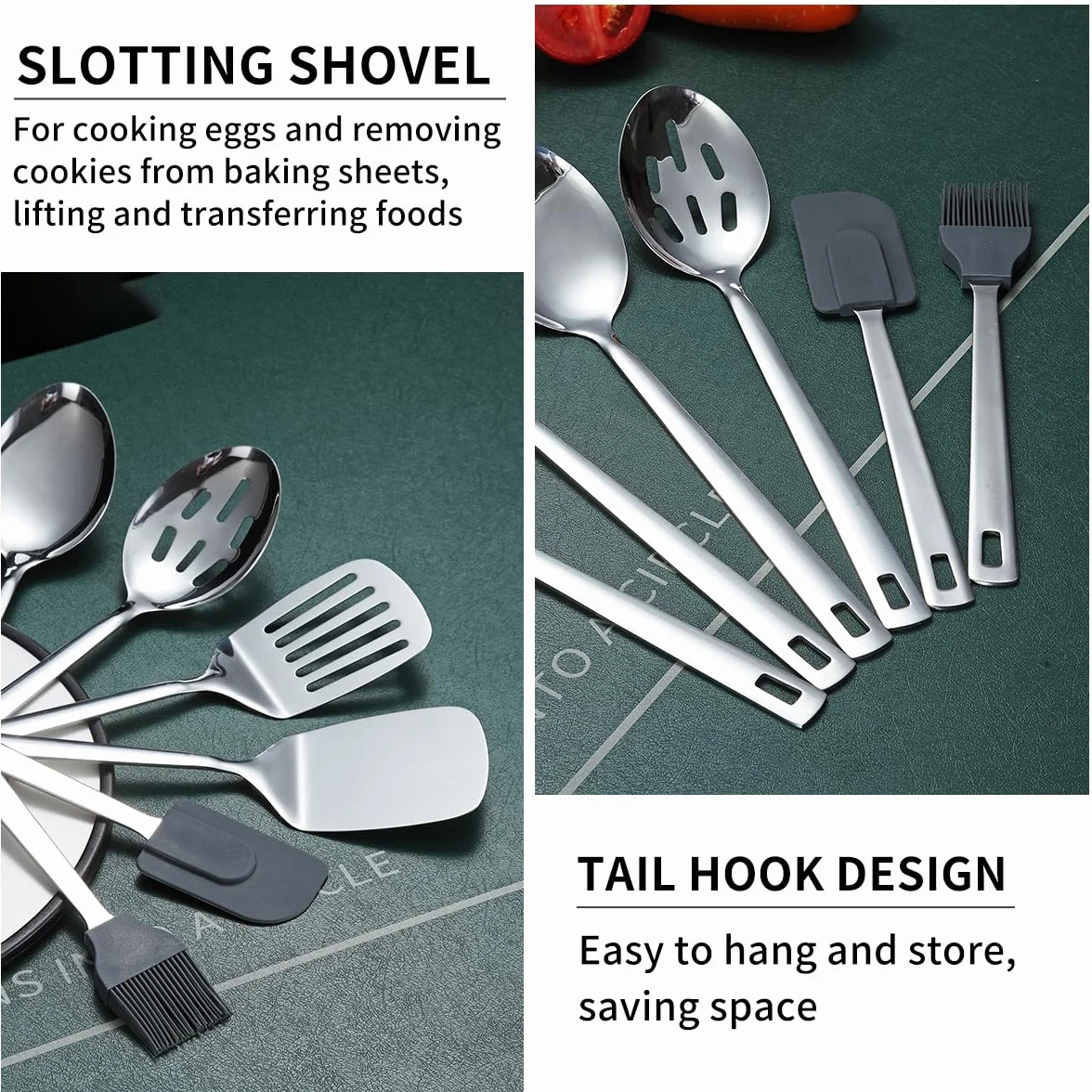 Set di utensili da cucina in acciaio inossidabile 40 pezzi con portautensili, gadget da cucina, set di spatole in metallo