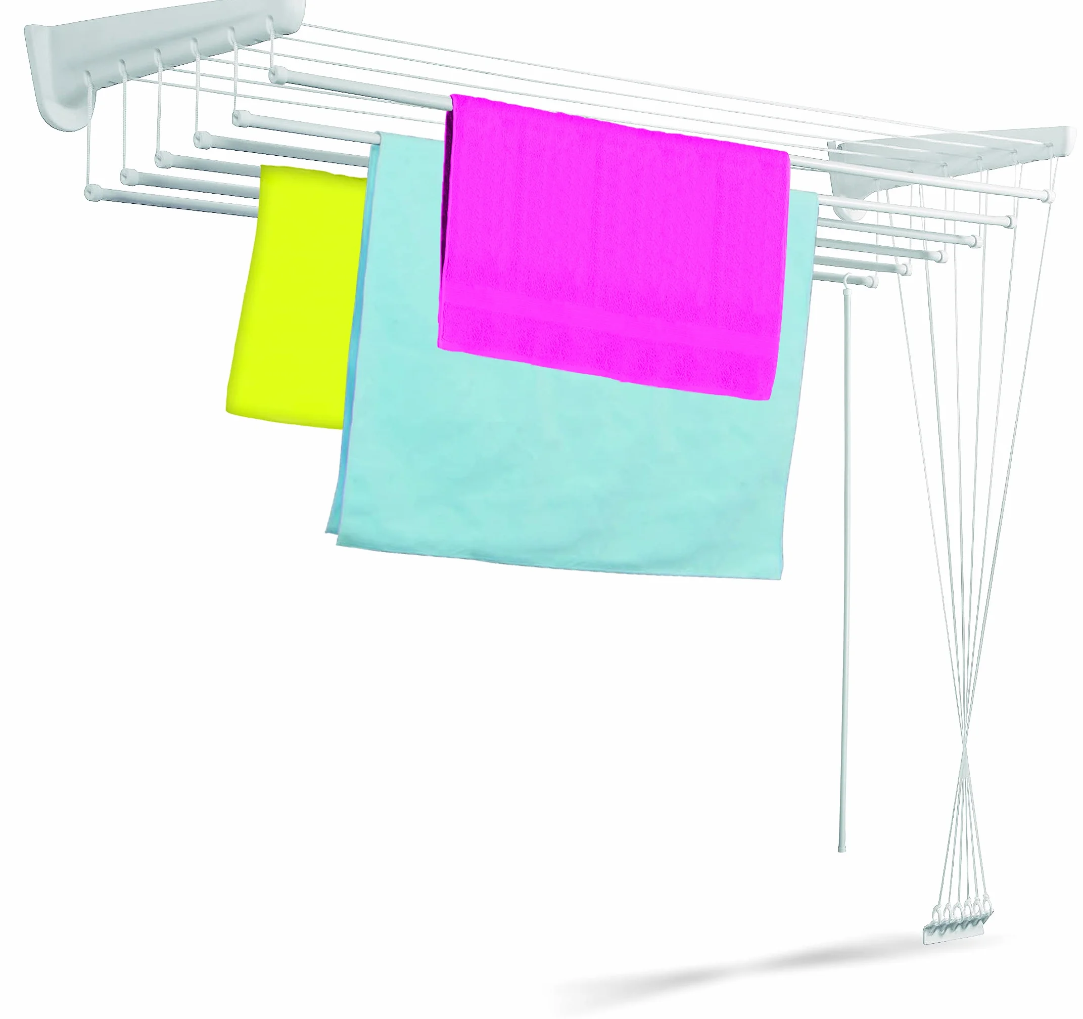 Casabriko 67915 Stendibiancheria a Saliscendi da Parete e Soffitto, Acciaio/Resina, Bianco, 140 cm