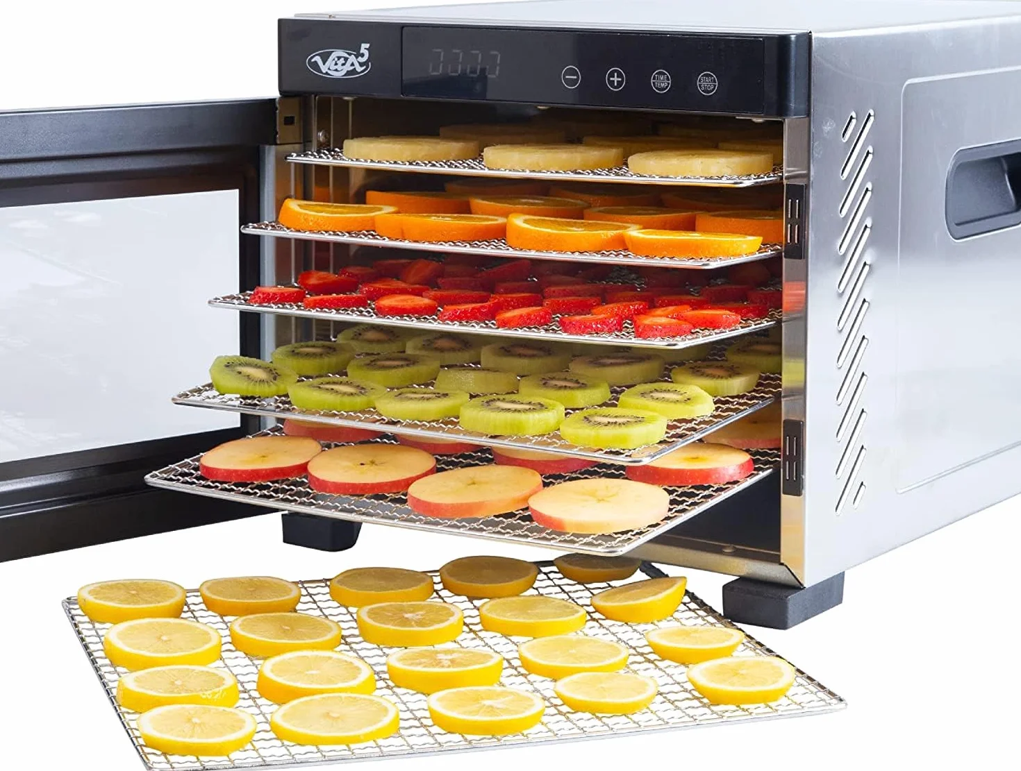 Vita5 Essiccatore Alimentare con 6 Vassoi in Acciaio Inox - Essicatore Frutta e Verdura 24 Ore Timer - Disidratatore Alimenti Temperatura Regolabile 35-75°C - 650W Essiccatore da Casa in Inox