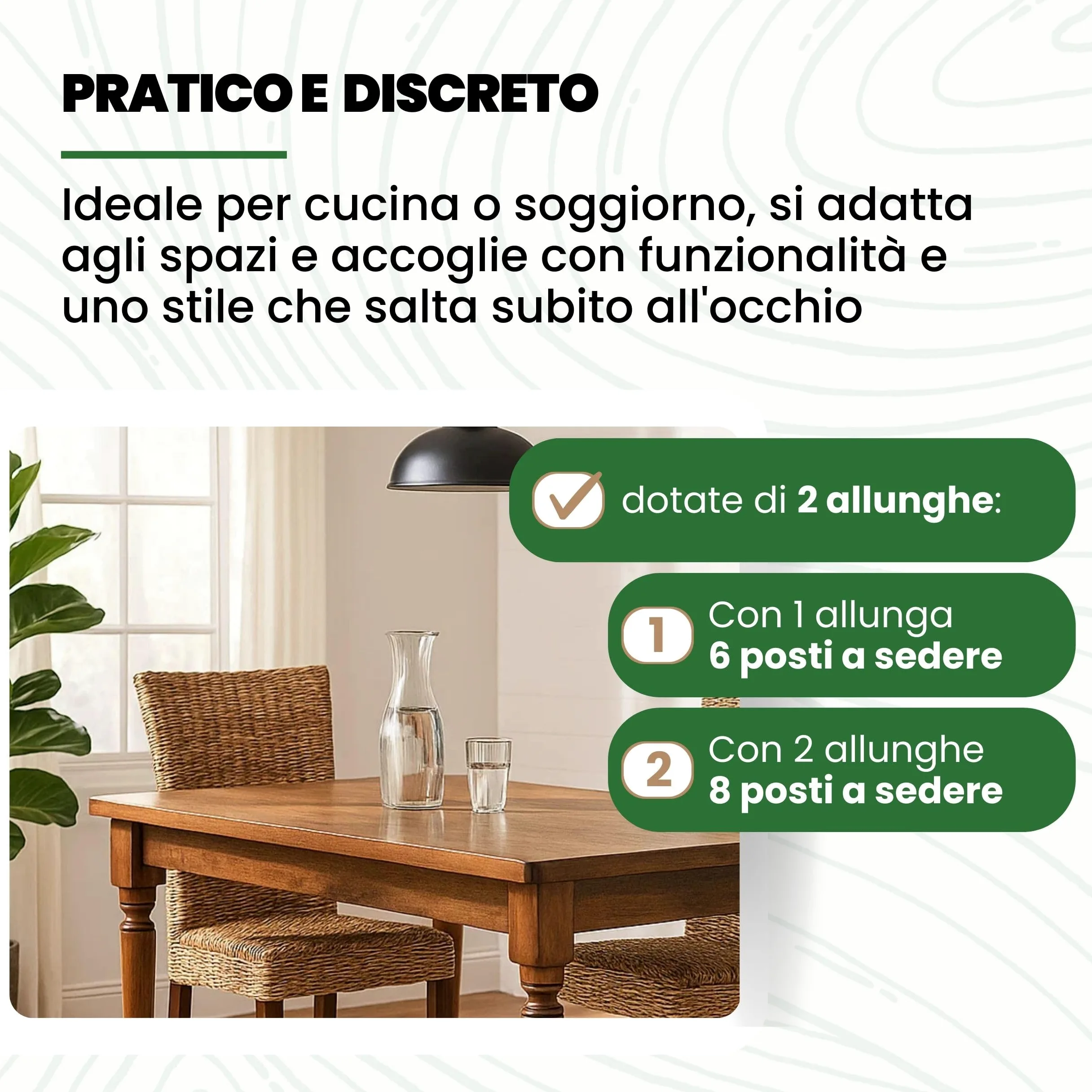 Mar.c.a. Design - Tavolo Rettangolare Allungabile fino a 230 cm., con gambe Tornite, Legno Massello, Noce scuro, Arte Povera, con 2 Allunghe da 35 cm. - Mis. 160X85X80 cm.