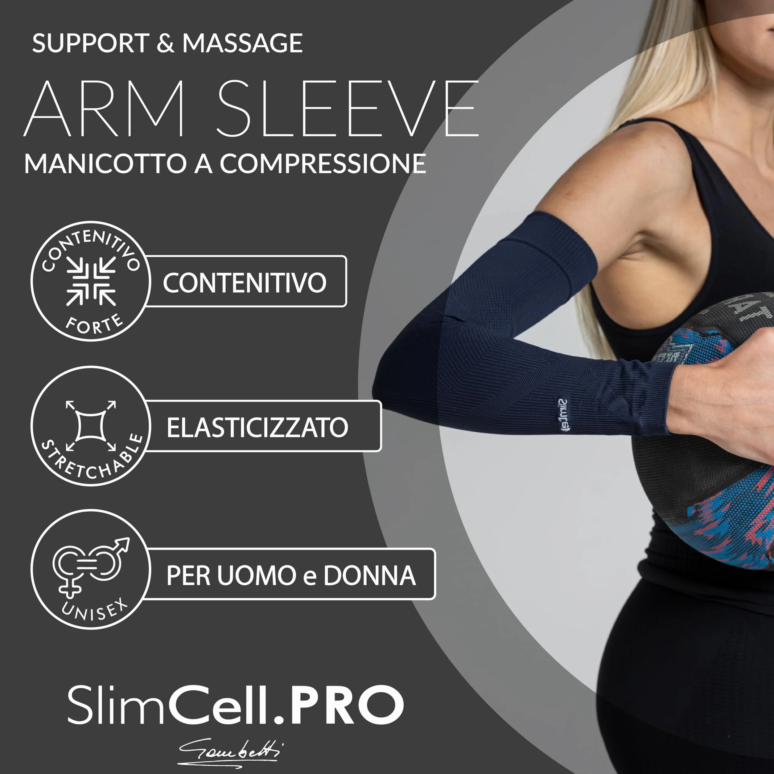 Gambetti SLIMCELL Manicotti Anti UV UPF 50+ Compressione Pallavolo Padel Running Tennis Gaming Ciclismo Golf