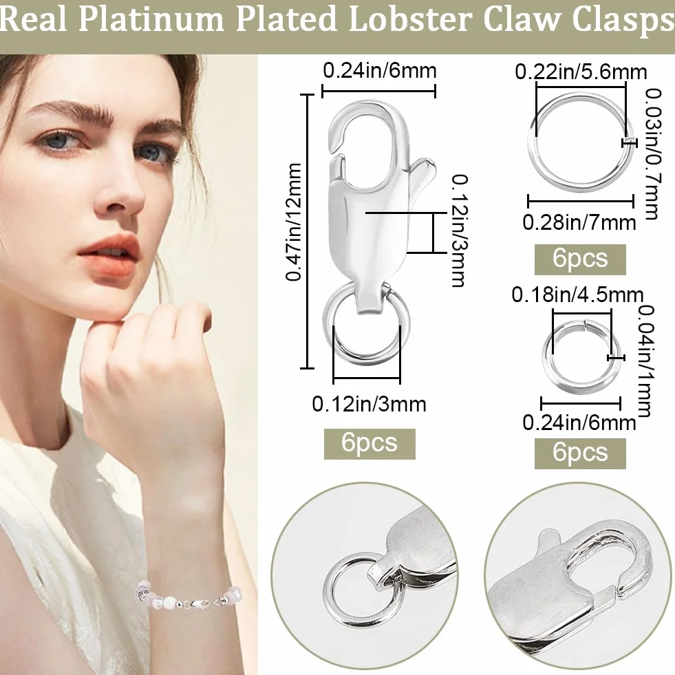 Beebeecraft 1 Scatola 6 Pezzi Chiusure Ad Artiglio di Aragosta Ottone Placcato Platino Collana Bracciale Gioielli Chiusure In Argento con Anelli di Salto per Creazione di Gioielli Collana Bracciale