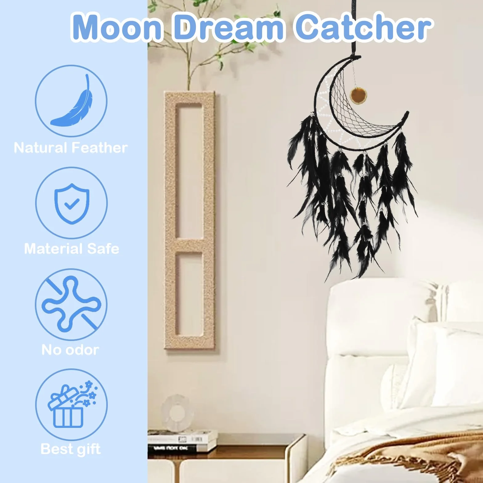 Acchiappasogni Luna Handmade decorazione da parete Boho per camera da letto regalo nero