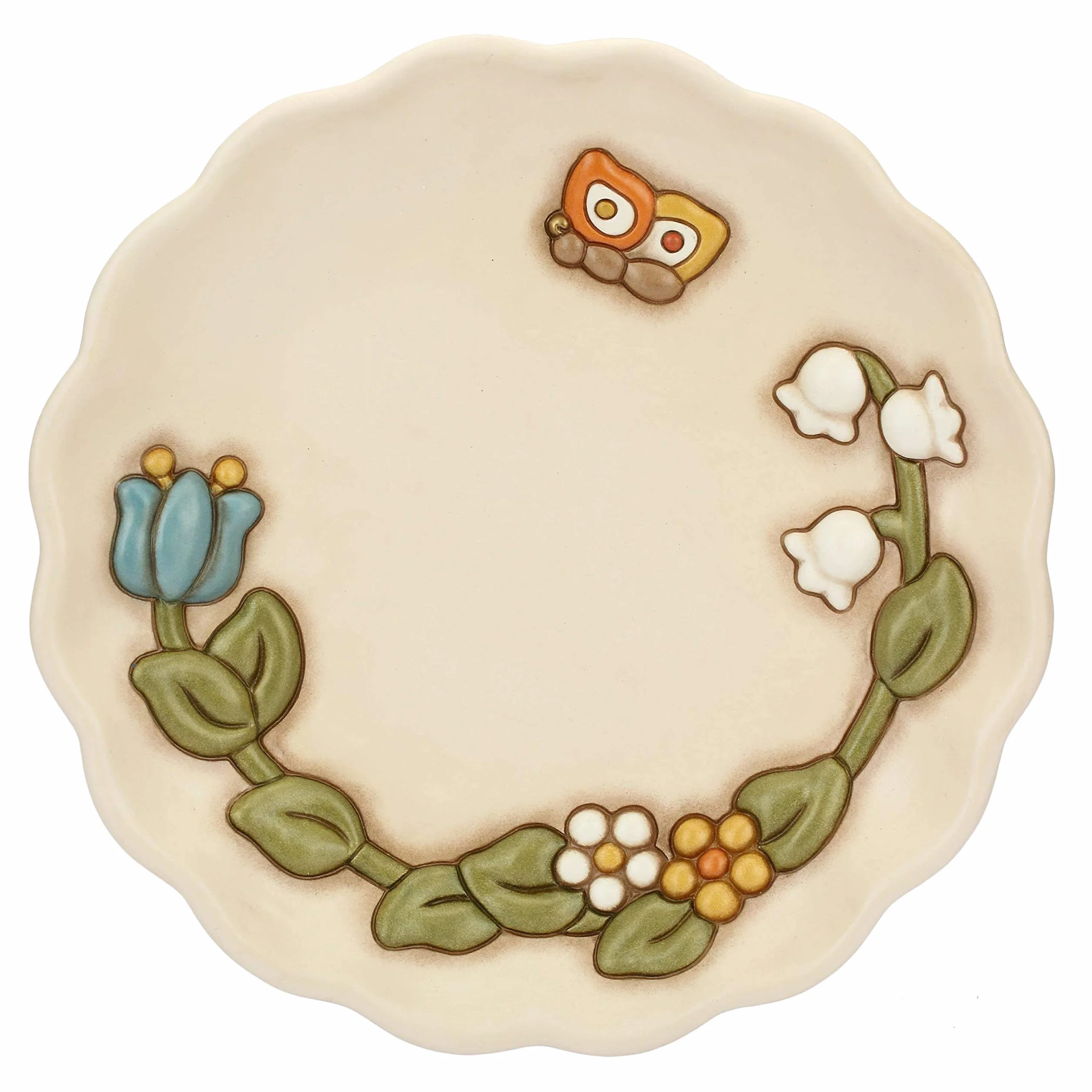 THUN Centrotavola Decorato Fiori Farfalla Ceramica Ø 30,4 cm Accessori Casa