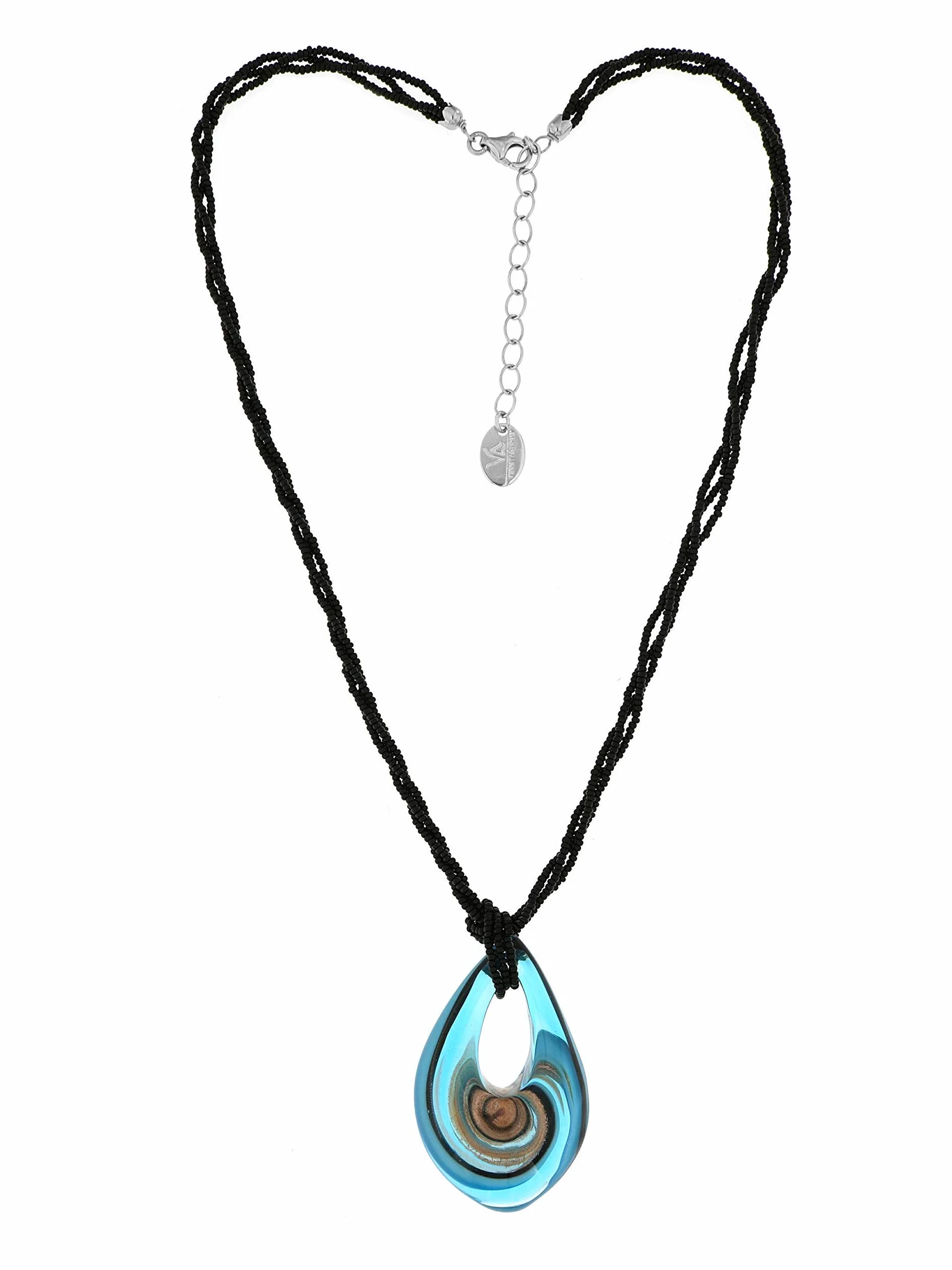 Collana Multifili Donna Pendente Vetro Murano Argento 925 Gioiello Made Italy Certificato
