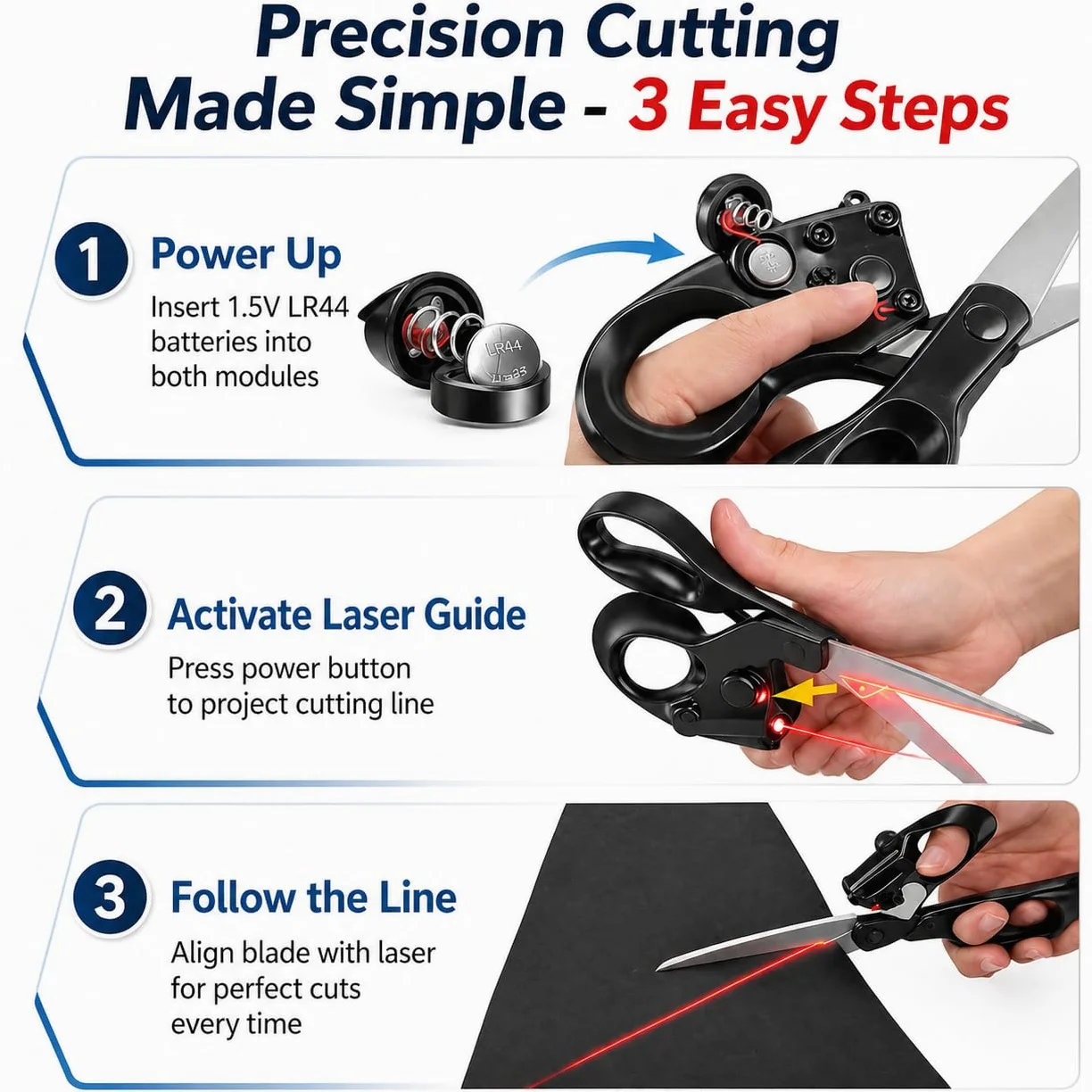 Forbici professionali guidate al laser per il taglio del tessuto, taglio dritto veloce con guida laser di precisione, forbici da cucire per trapuntare, artigianato, regalo con impugnatura ergonomica