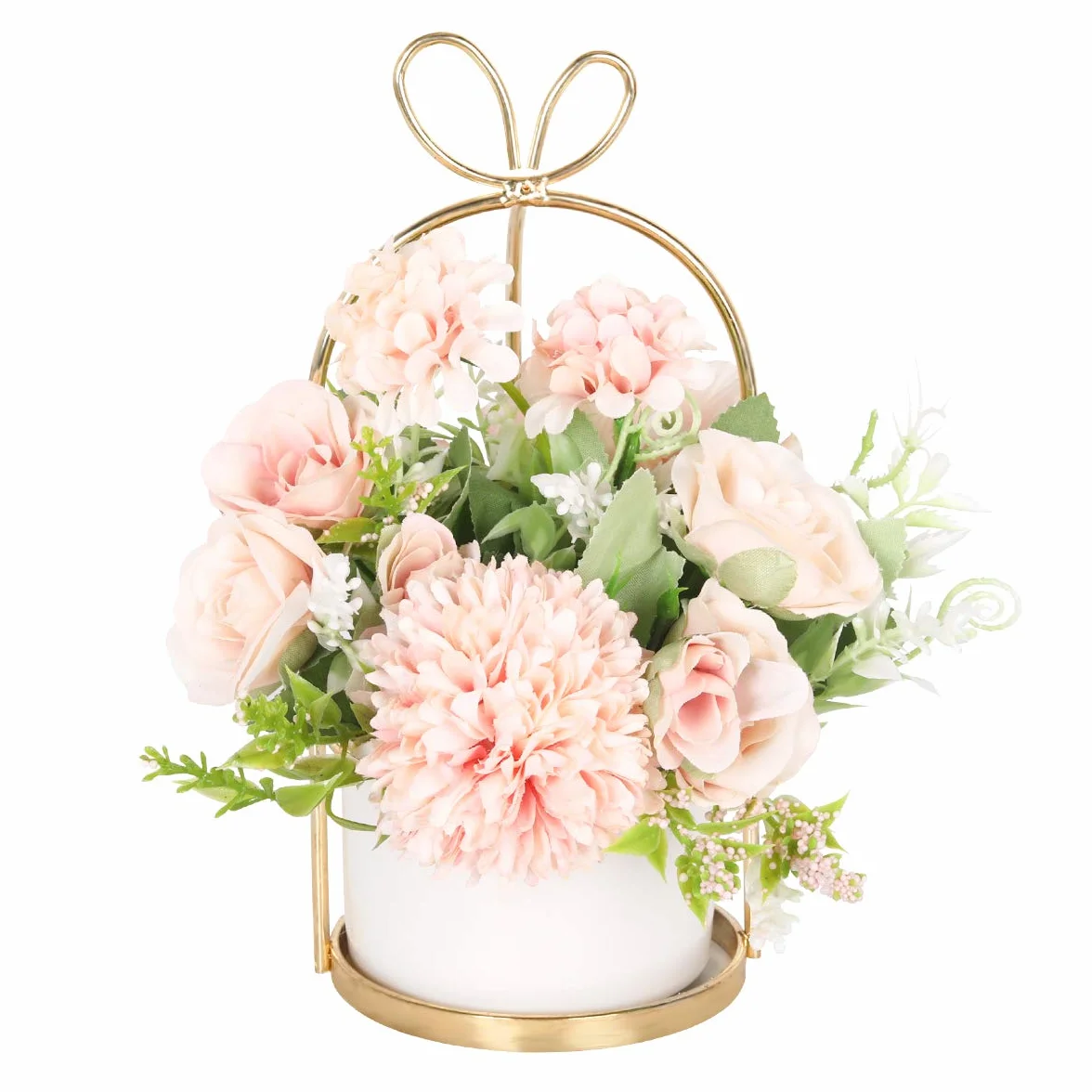 Fiori artificiali in seta con vaso, composizione floreale con ortensie e crisantemi, centrotavola, decorazione per la casa, scrivania e soggiorno, matrimoni