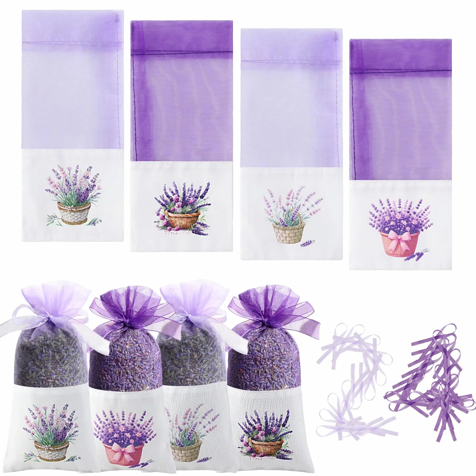 24 Pezzi Sacchetti di Lavanda bustina, Sacchetti Vuoti Viola Garza di Coulisse di Cotone per Lavanda, spezie ed Erbe, Bustine di profumo per il guardaroba, Borsa regalo per aromi per auto (E)