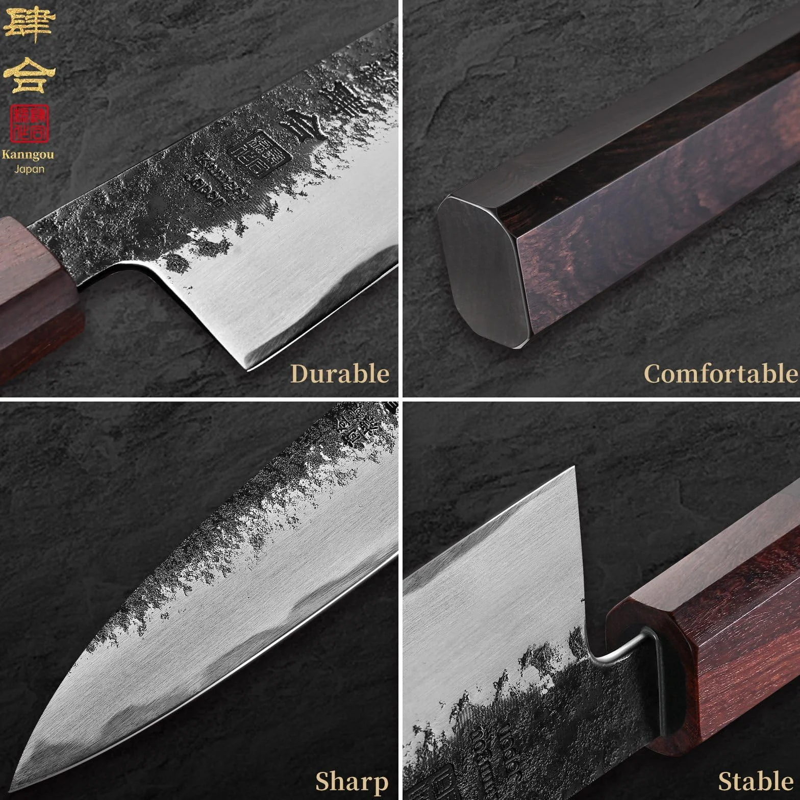 Kanngou Coltello Giapponese Professionale 21cm, Coltello da Cucina Forgiato a Mano in Acciaio AUS-8, Manico Ebony