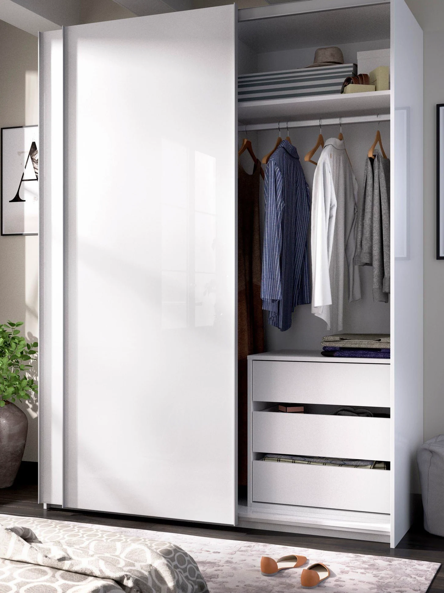 Dmora - Cassettiera Vinson, Settimanale per interno armadio, Comò per camera da letto con 3 cassetti, 60x40h60 cm, Bianco