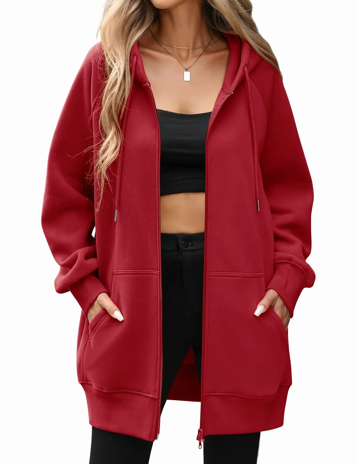 CMTOP Felpa Donna con Zip Lunga in Pile Casual Cotone Felpa con Cappuccio a Manica Lunga, Tinta Unita Classica Basic Felpe, Autunno Primavera Hoodie Sweatshirt con Tasche