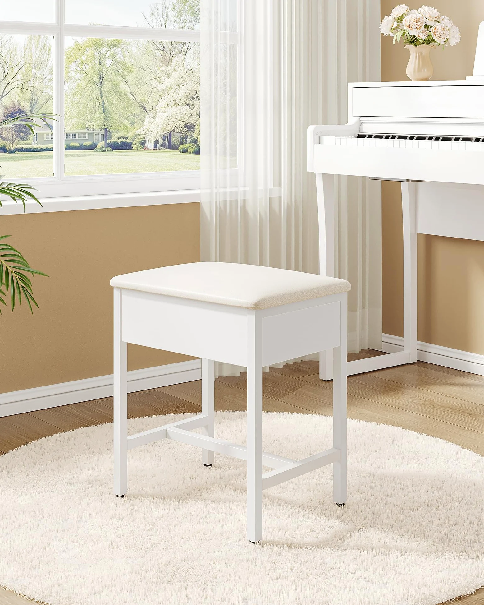 Hzuaneri Sgabello Toeletta Trucco, Sgabello Imbottito Postazione Trucco, Poggiapiedi per soggiorno, Camera da Letto Cabina Armadio Ingresso, 30 x 40 x 46 cm, Bianco VS32503X