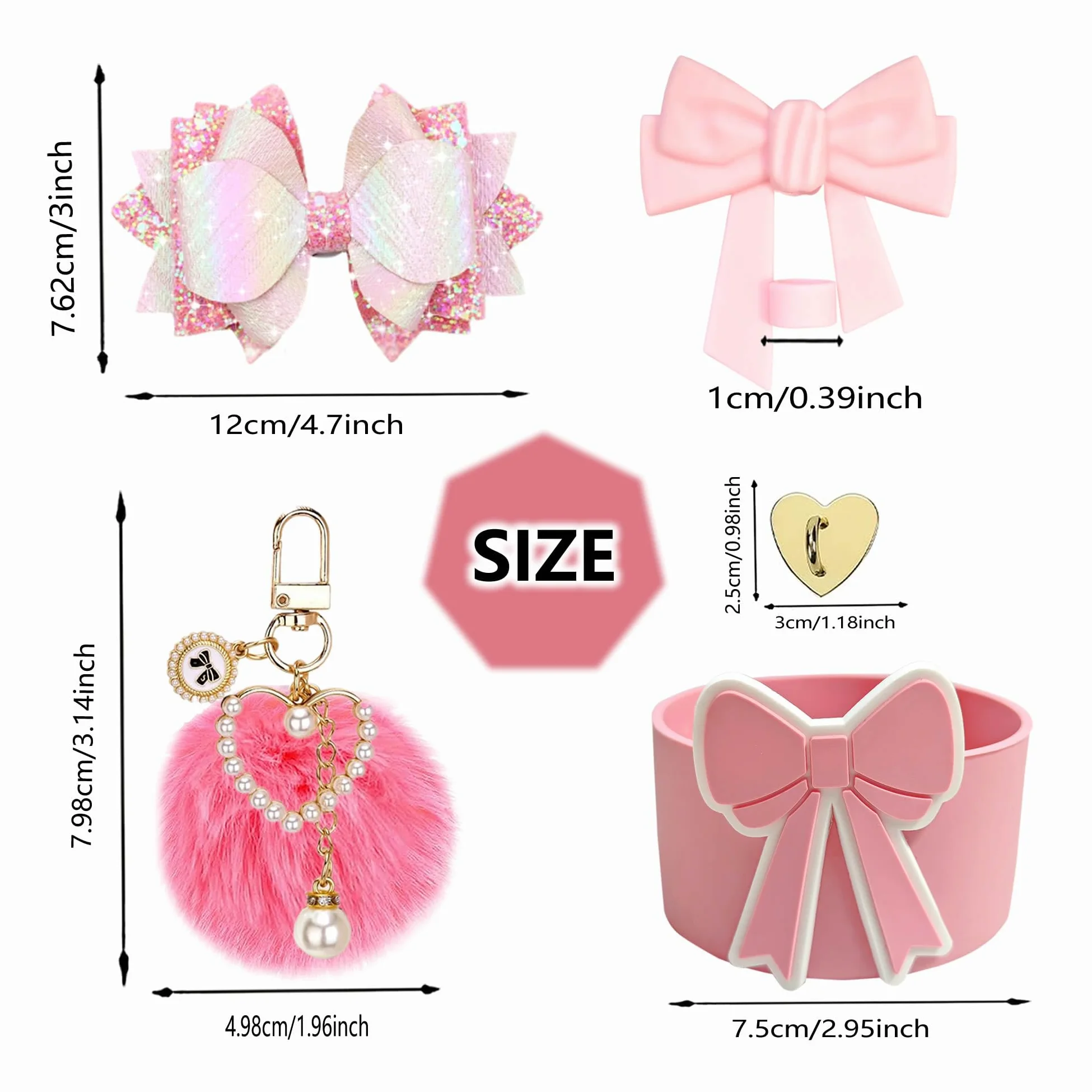 5 accessori in silicone luccicanti per bicchieri Stanley da 850,5 g e 1,134 g, tra cui copertura con paglia con fiocco, stivale protettivo in silicone, ciondolo a fiocco per cannuccia, portachiavi con